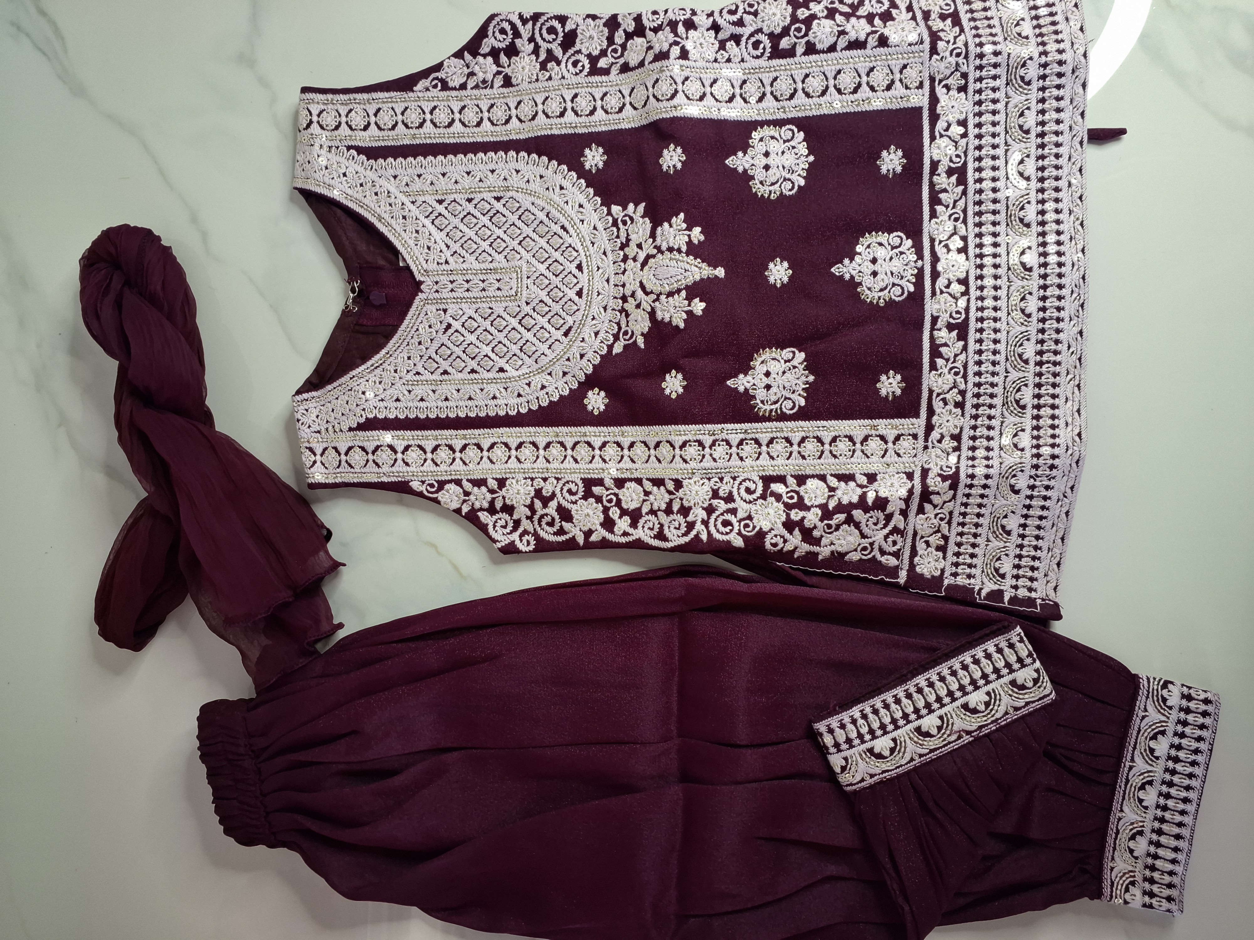 Kids wine salwar suit, size 16 (1 years older), 18 (1.5 years older), 20 (2 years)