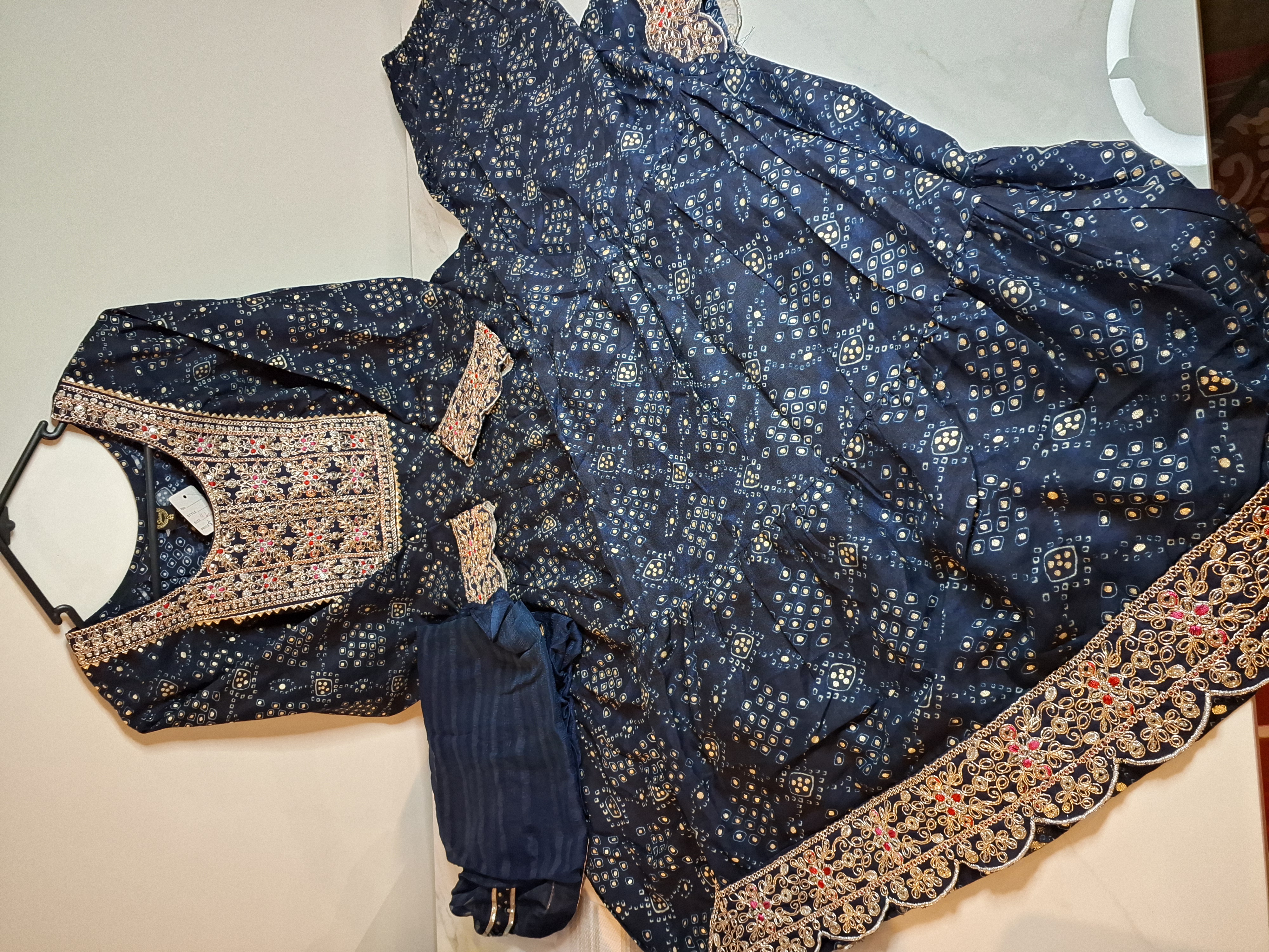 Navy Blue Short Anarkali with Sharara, Size, 42