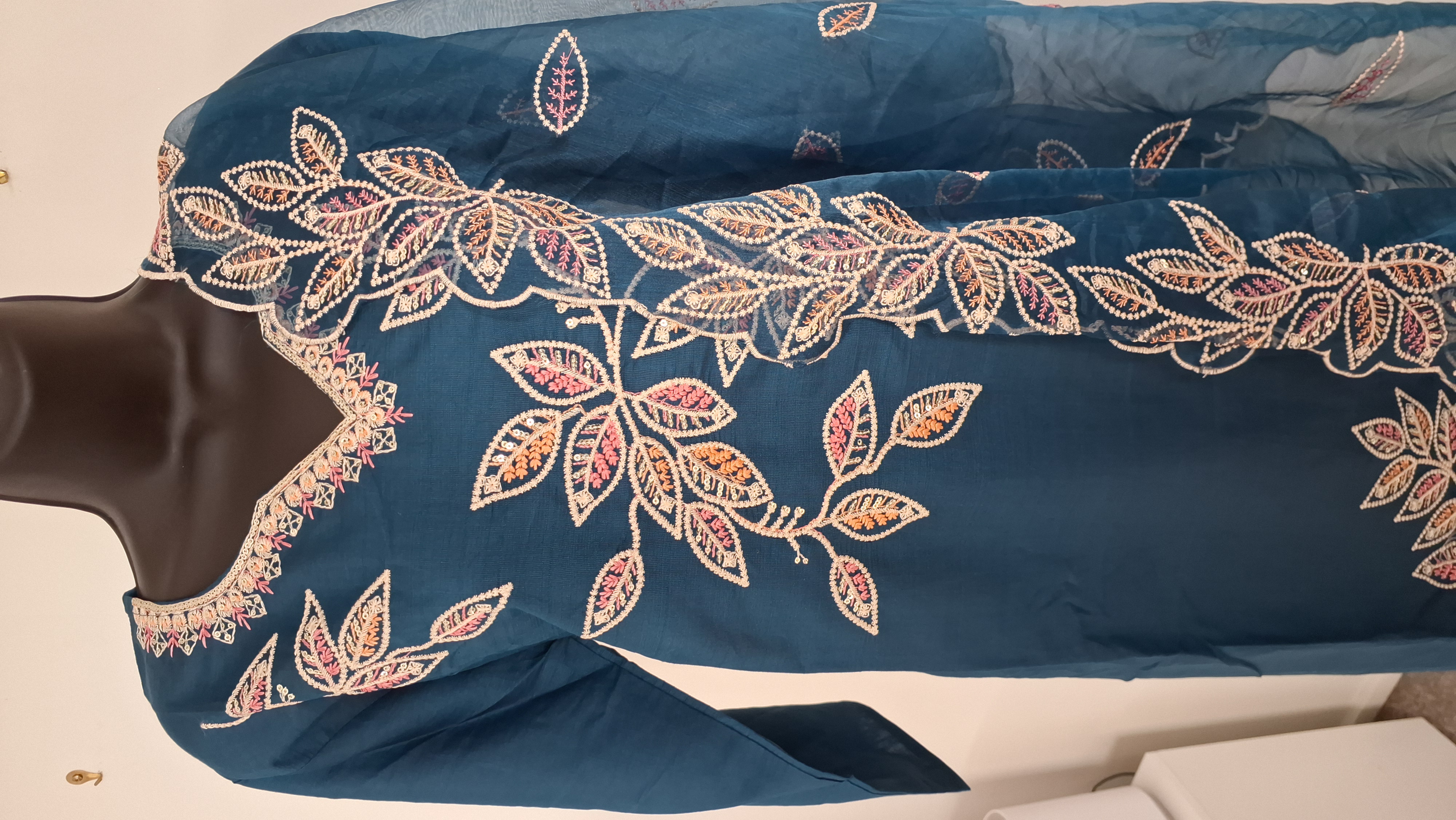 Embroidered Blue palzzo pant Set, size 44