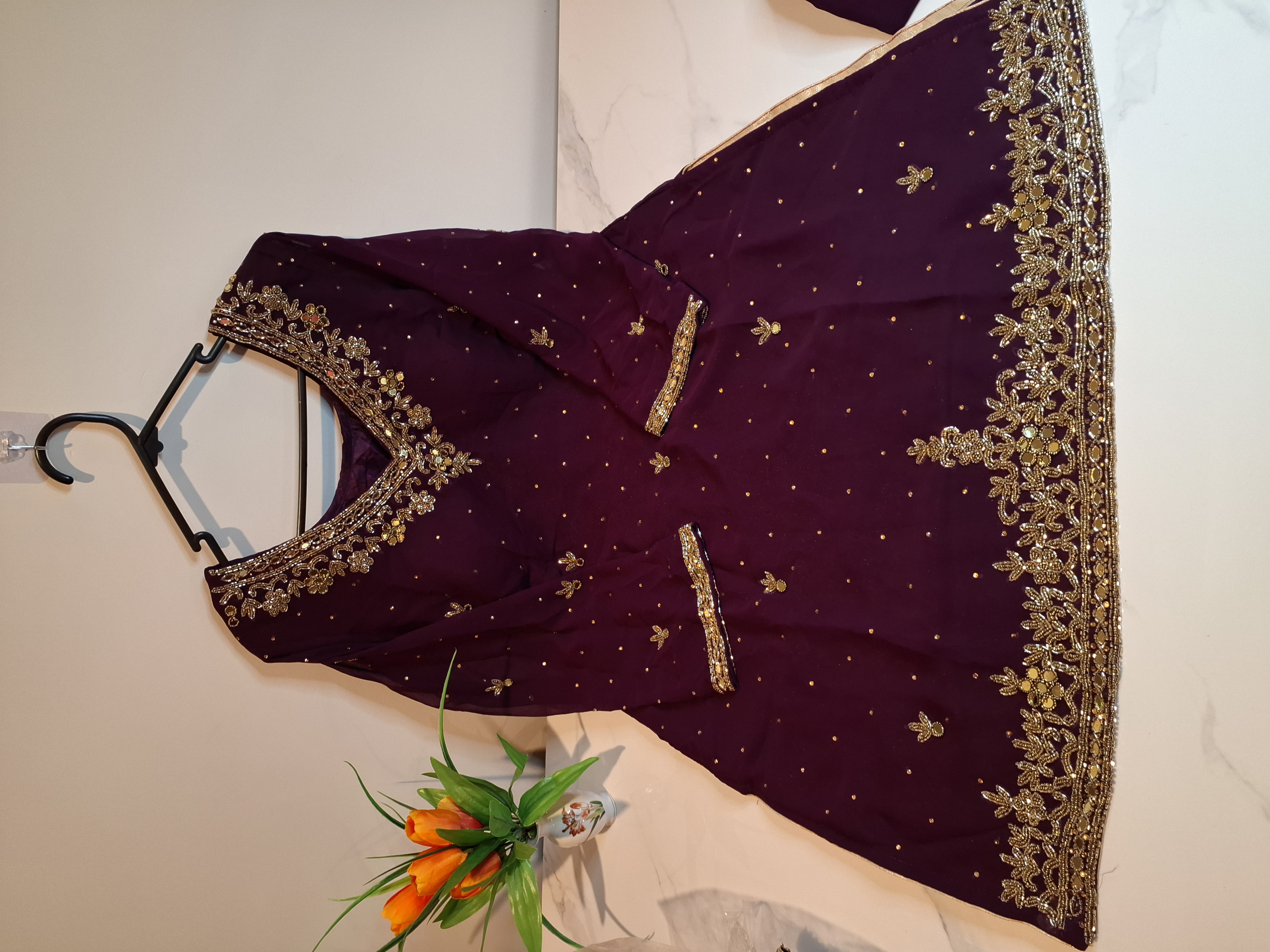 Hand work Wine Palazzo suit, size 40