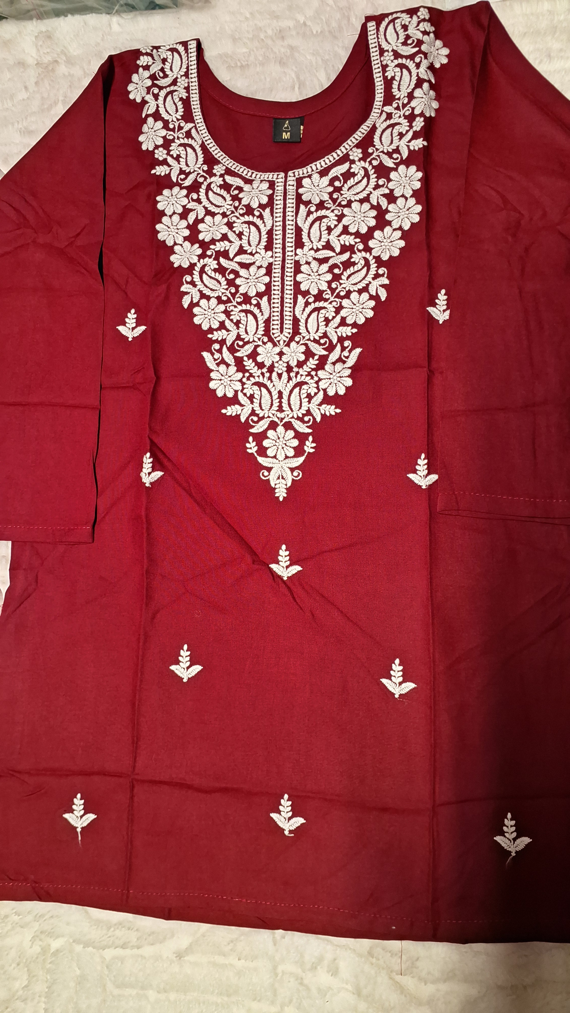Maroon Lakhnavi Embroidered Kurti/ top
