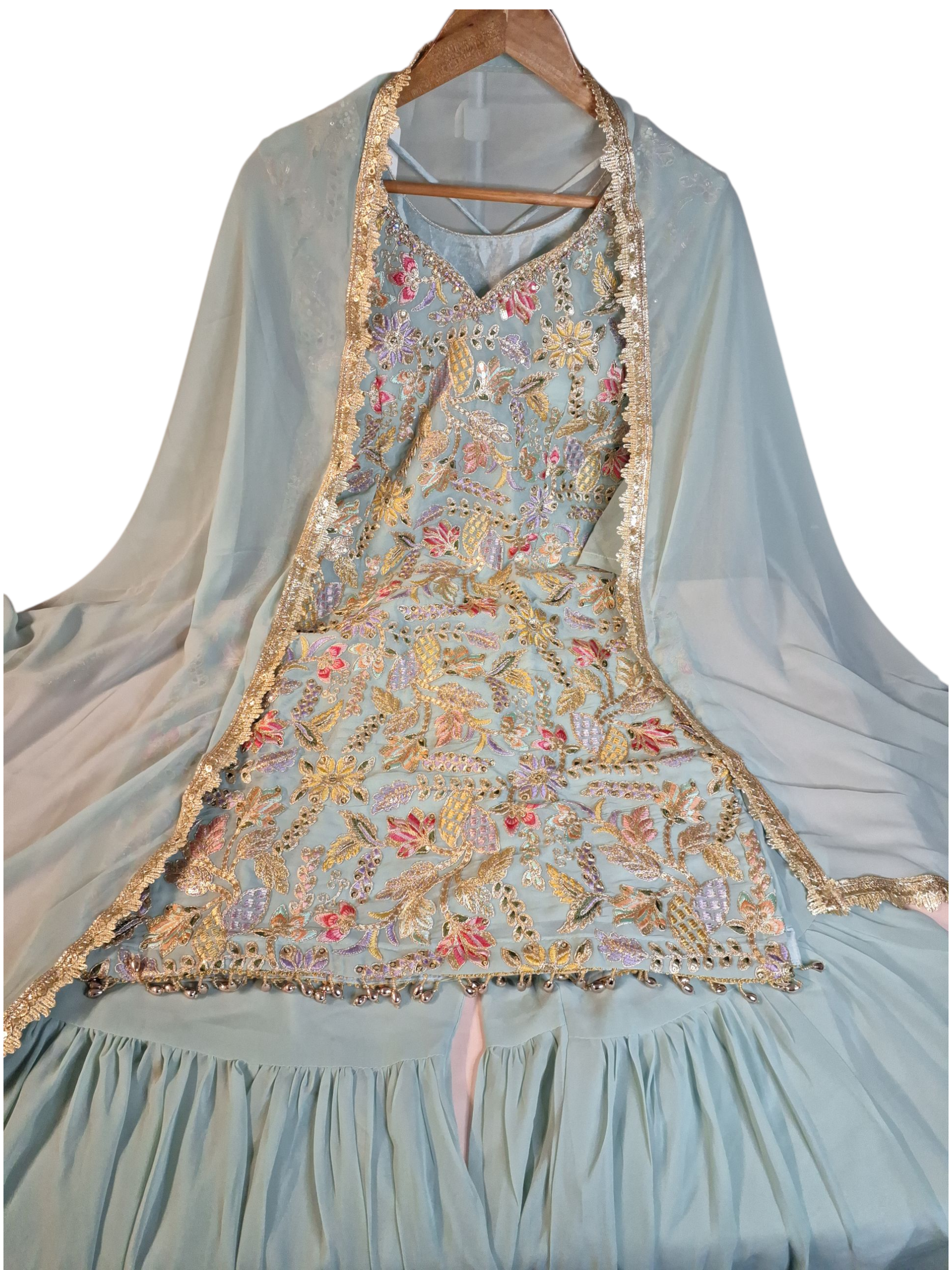 Pastel Blue Garara/ Sharara suit, size 38 