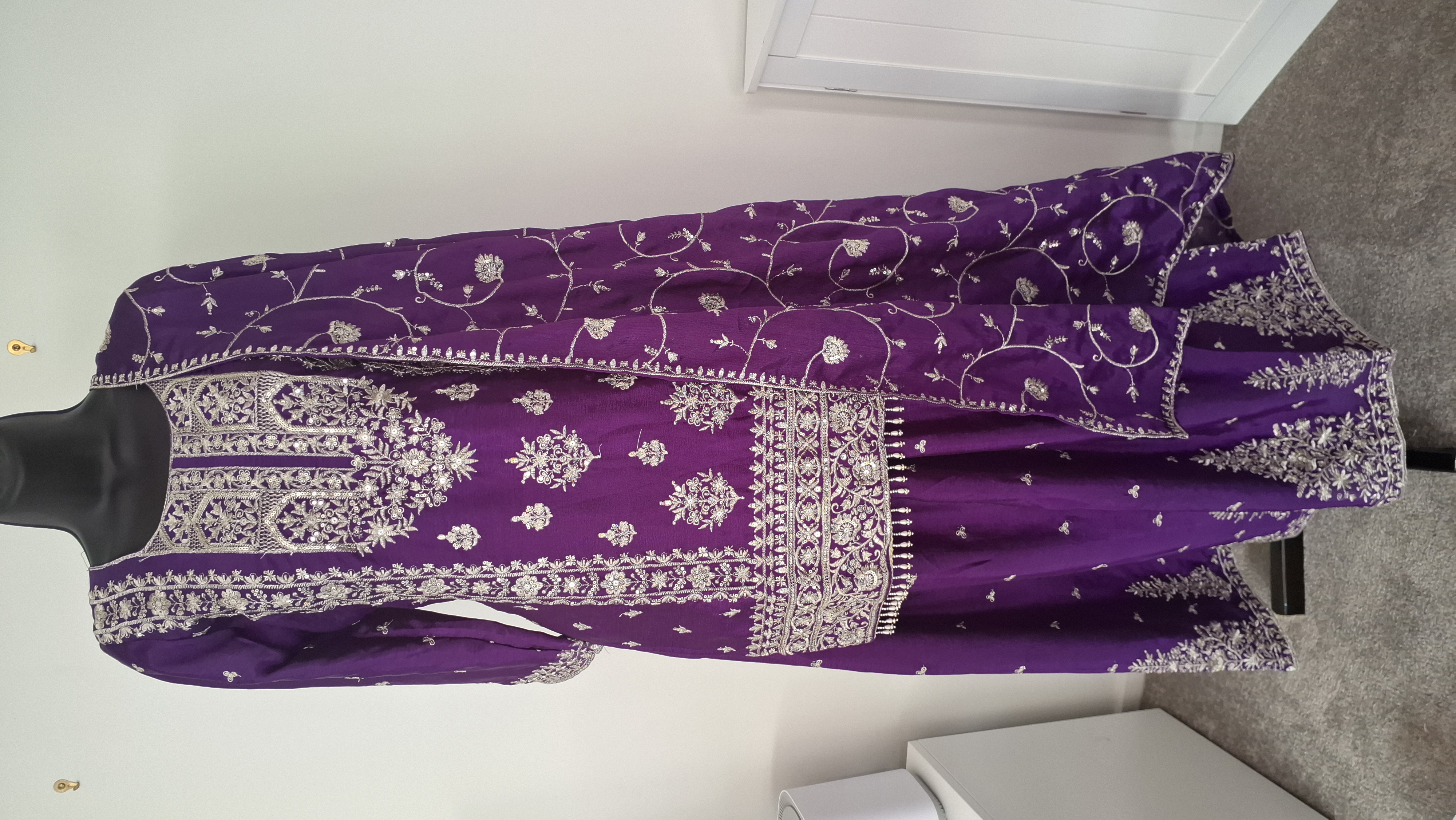 Embroidered purple lehanga look palazzo, size 40