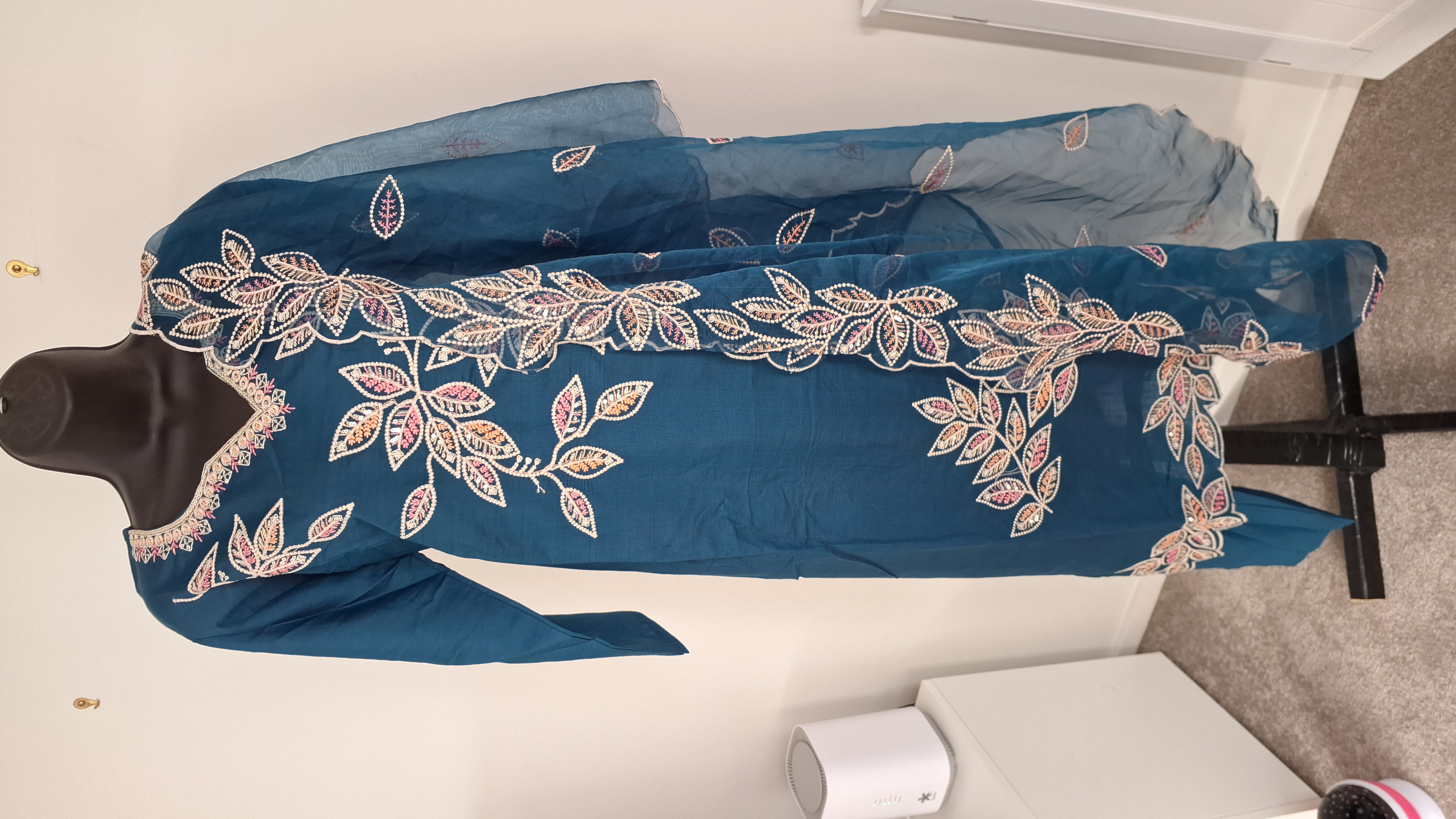 Embroidered Blue palzzo pant Set, size 44