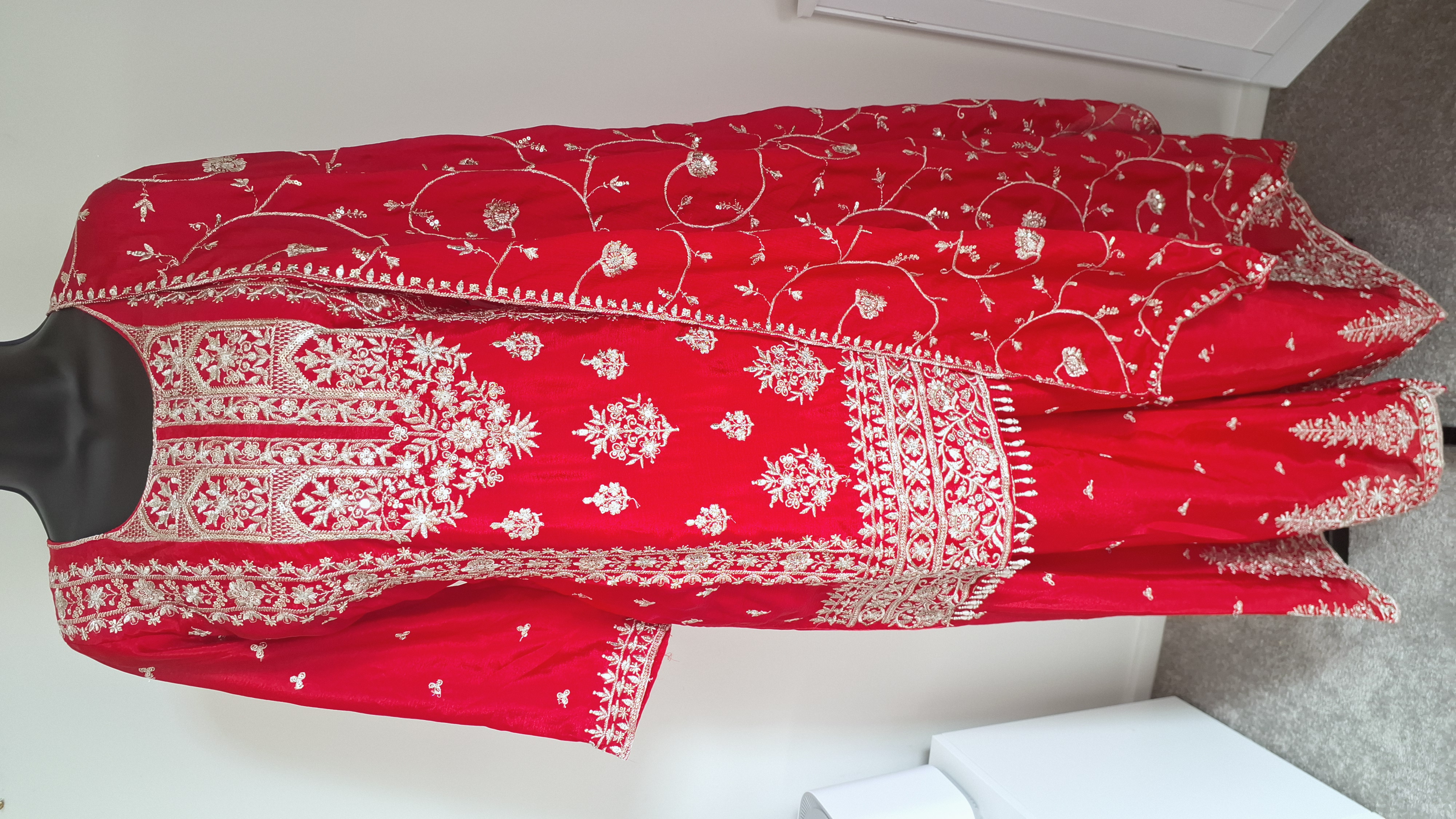Embroidered Red lehanga look palazzo, size 40