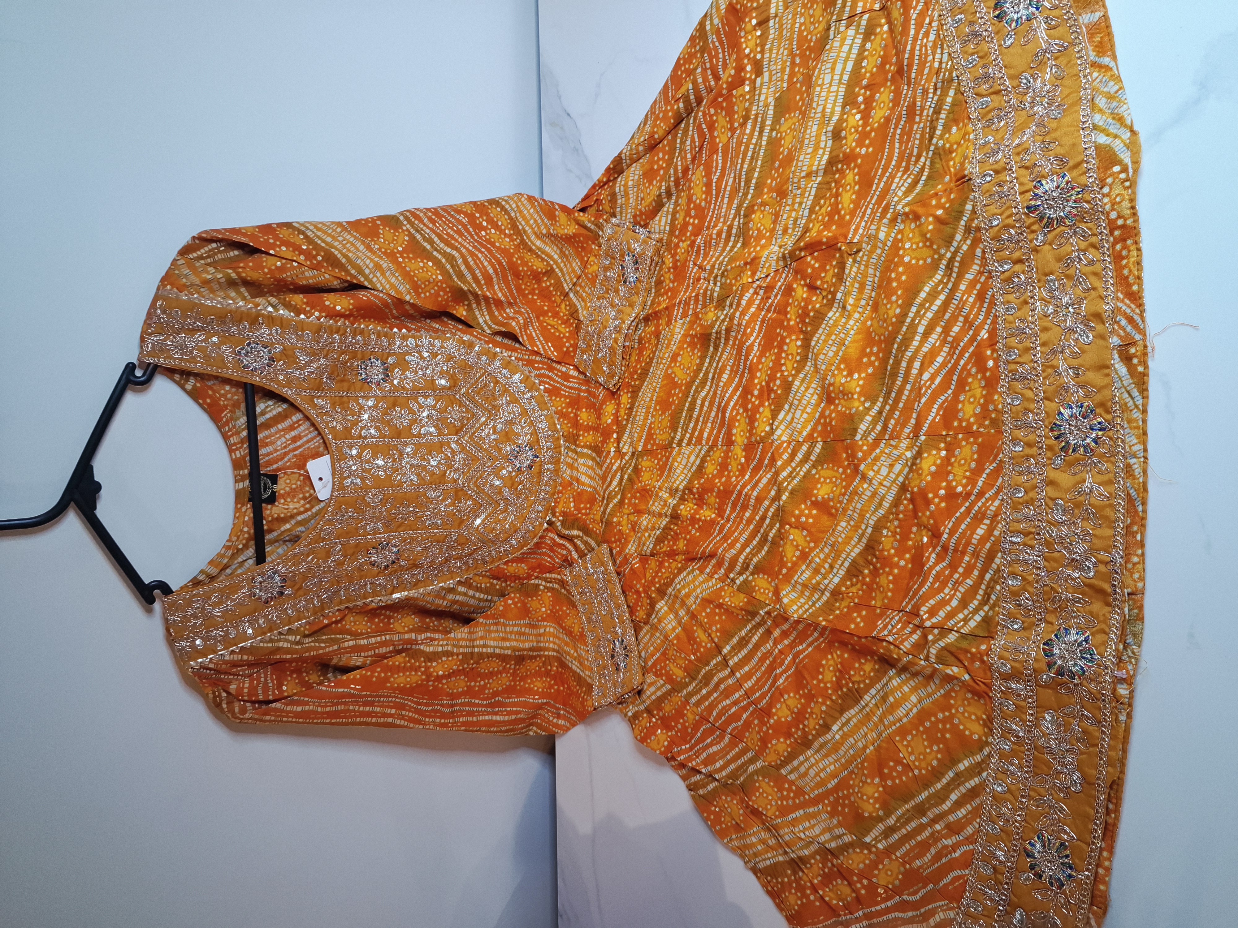 yellow/orange Short Anarkali with Sharara, Size, 40