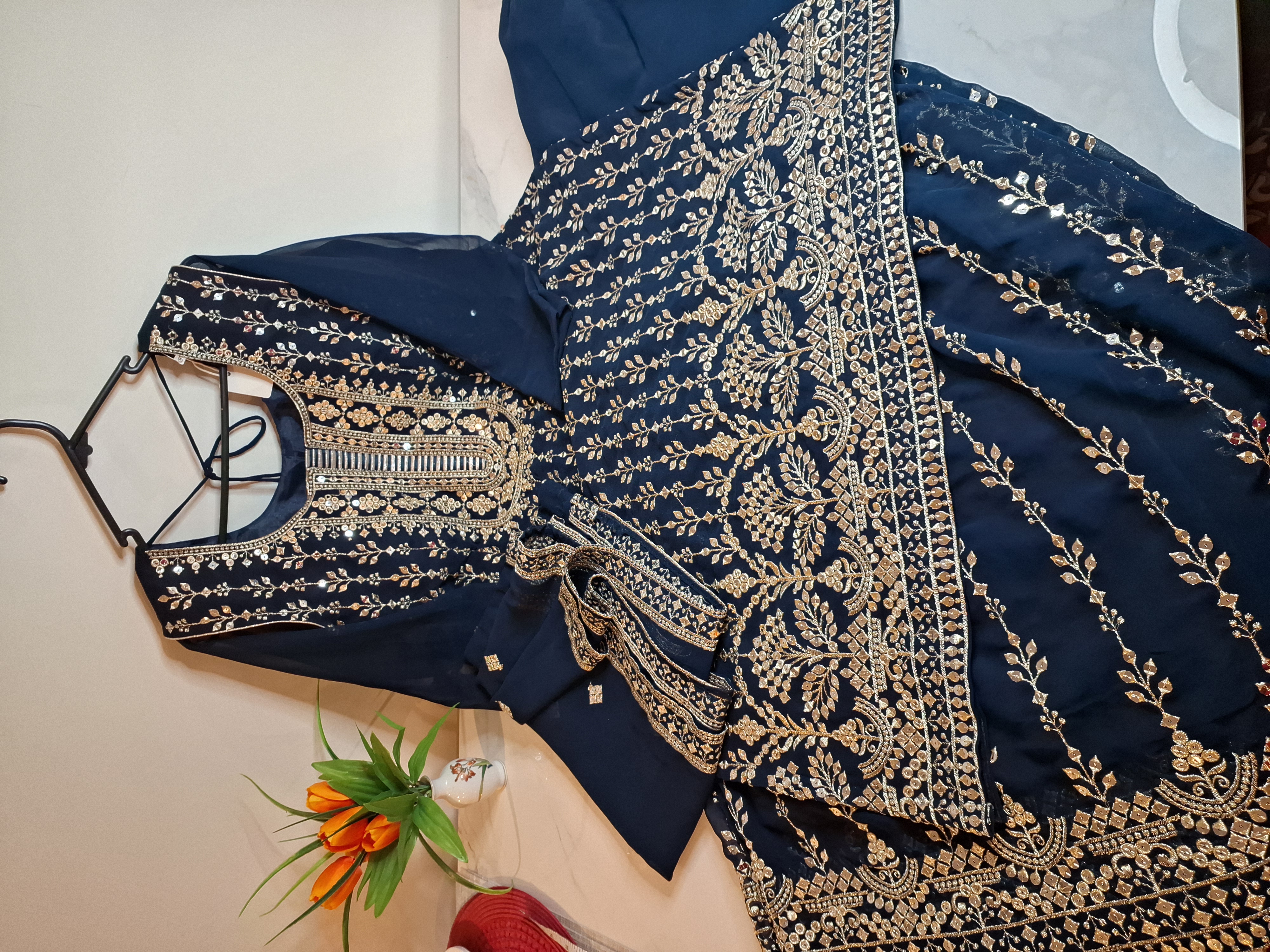 Teal blue Sharara suit, size 42-43 