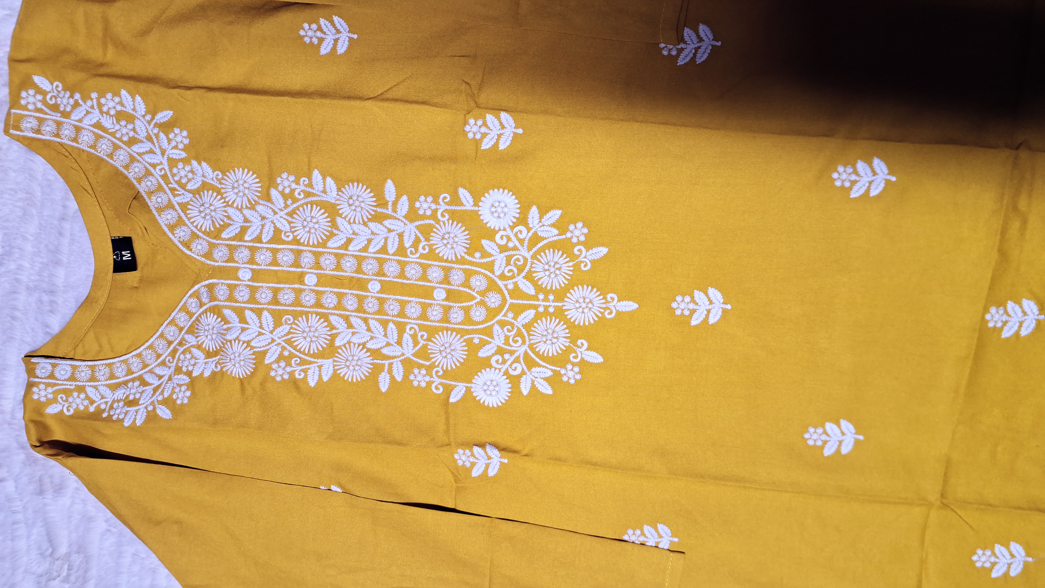 Yellow Lakhnavi Embroidered Kurti/ top