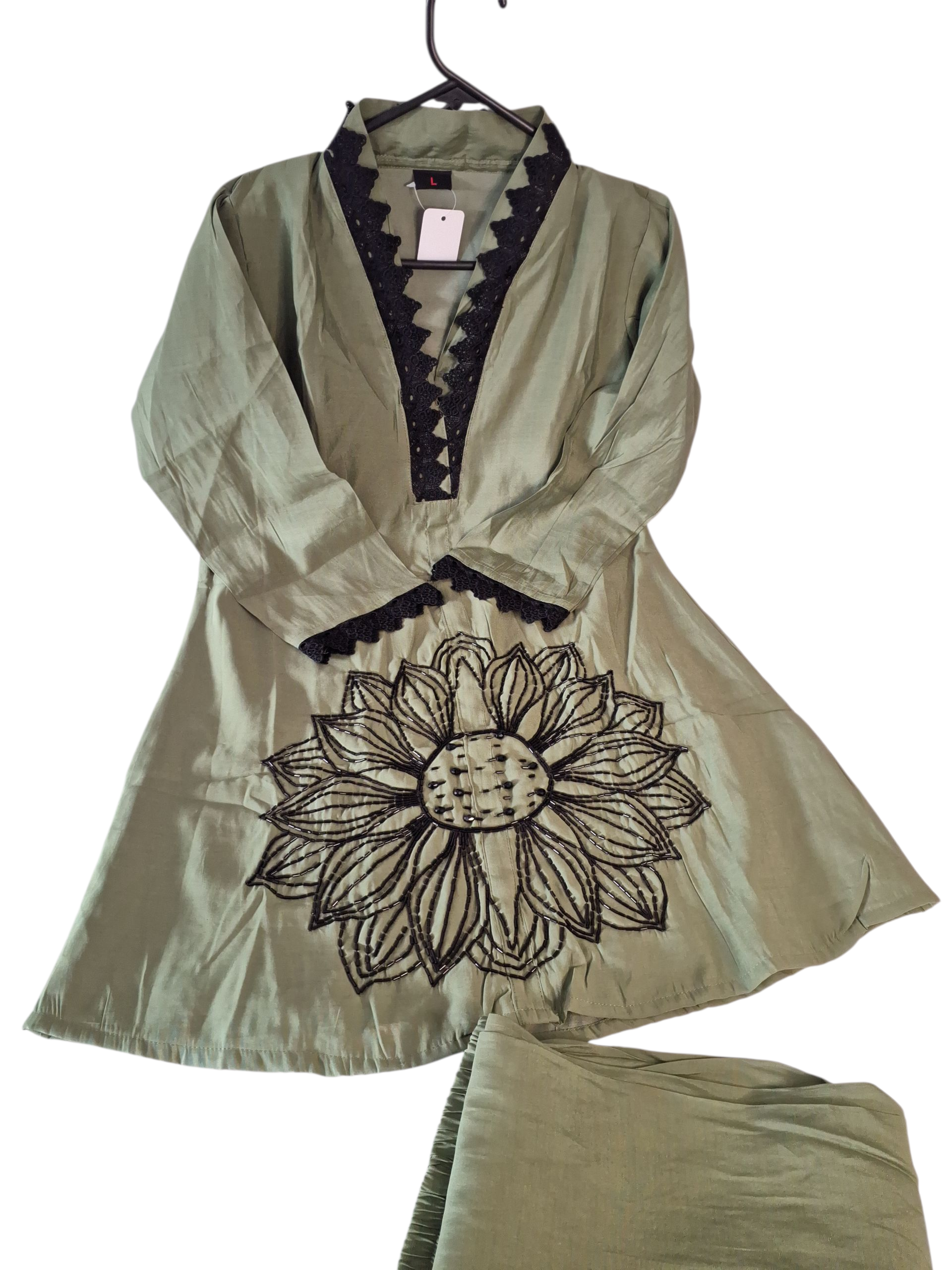 Olive Green hand Embroidered Co-ord set sizes 38, 40, 42