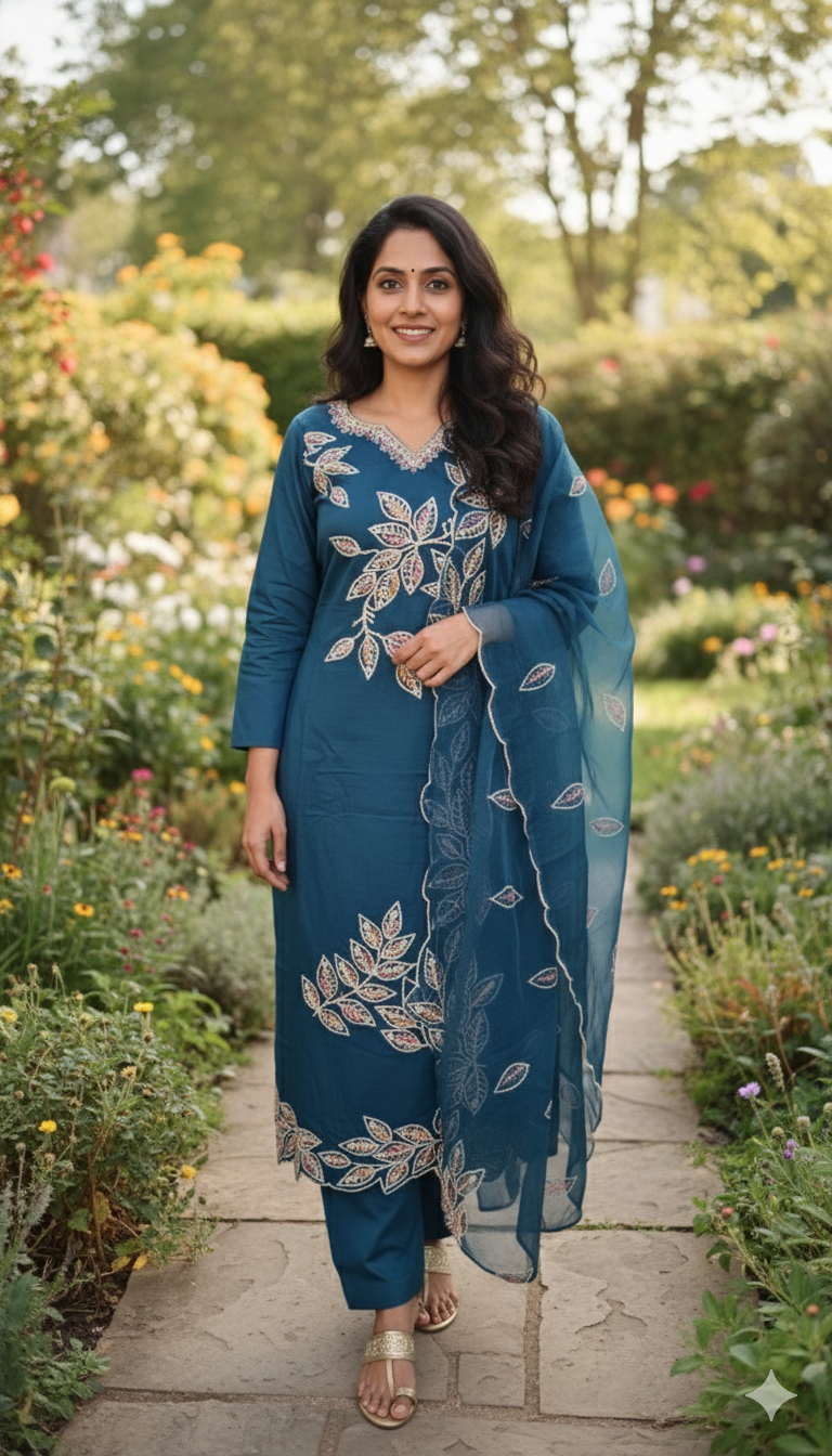 Embroidered Blue palzzo pant Set, size 44