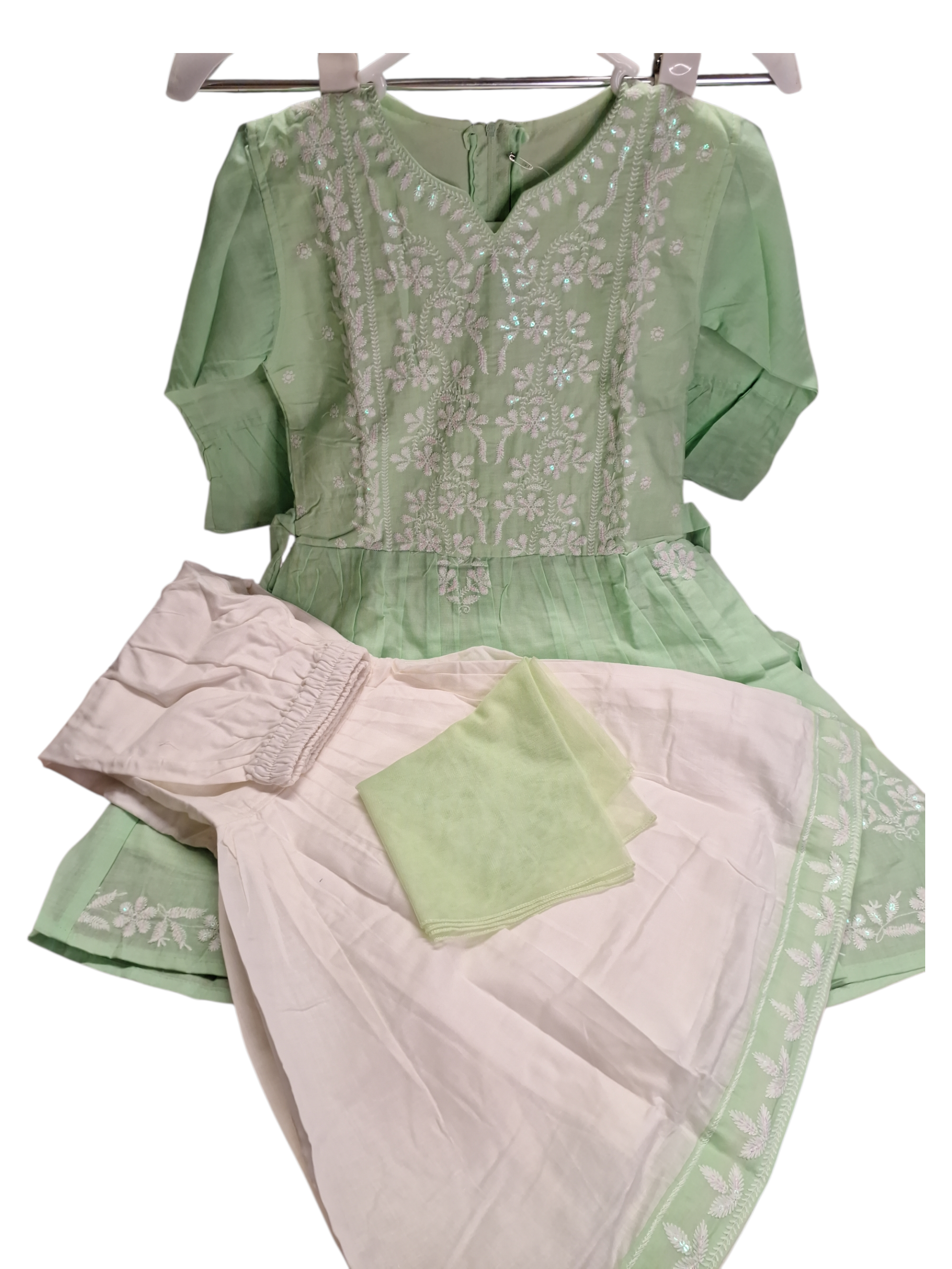 Girls' Mint Green cotton short anarkali with garara size 30