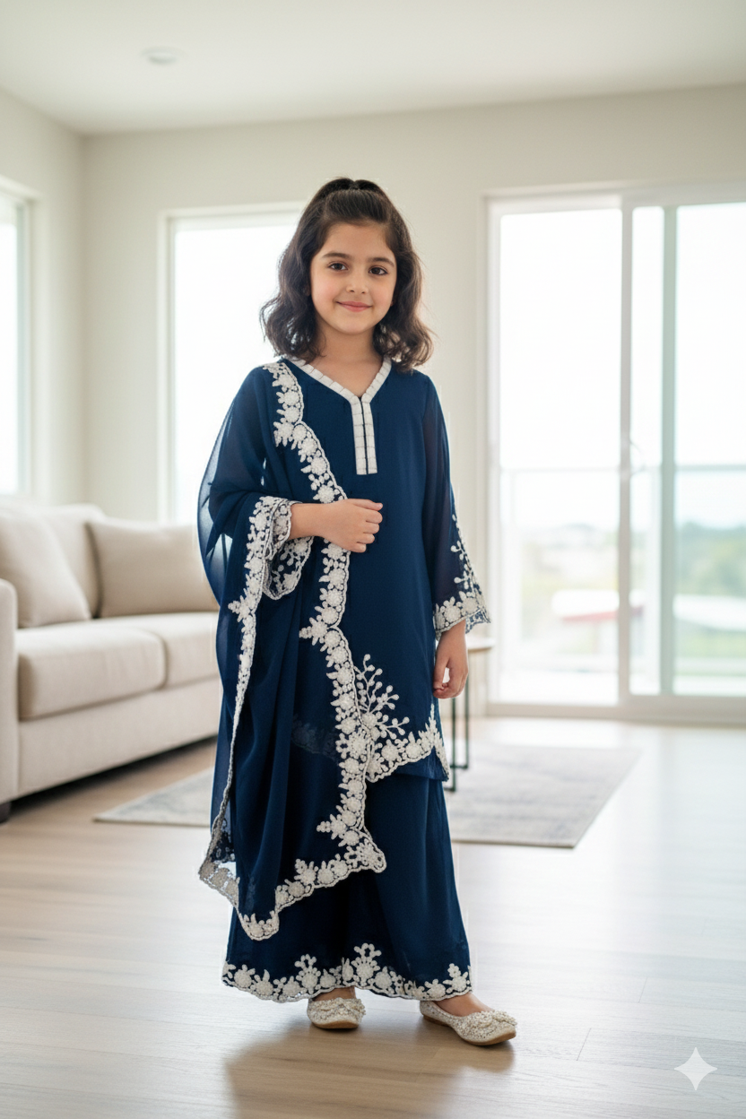 Elegant Blue Embroidered palazzo set size 24, 26, 28 32