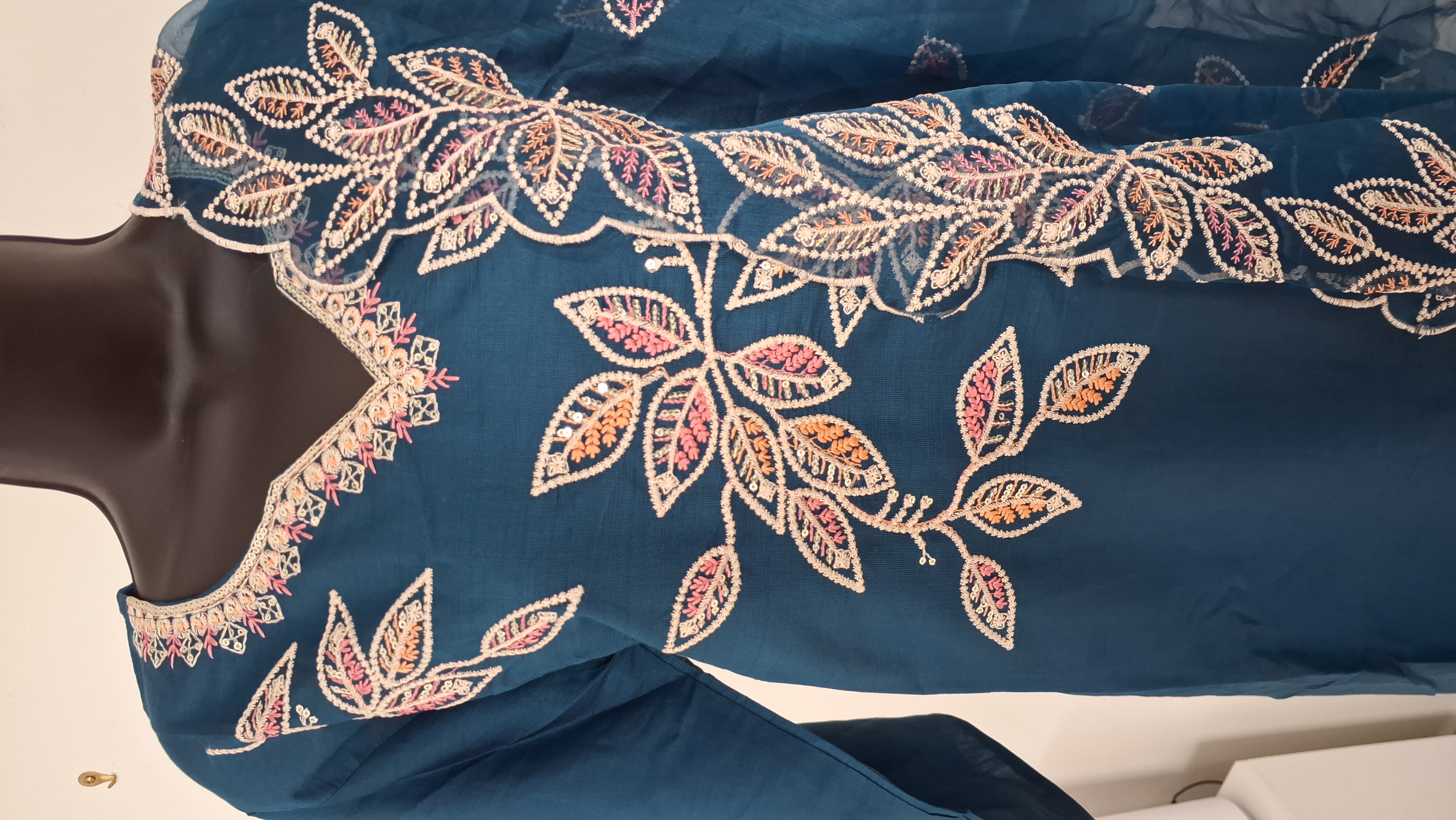 Embroidered Blue palzzo pant Set, size 44