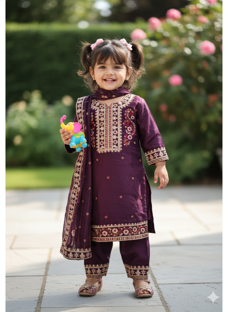 Long Kurti Embroidered Plazzo Suit, Size 20 (2 years), 
