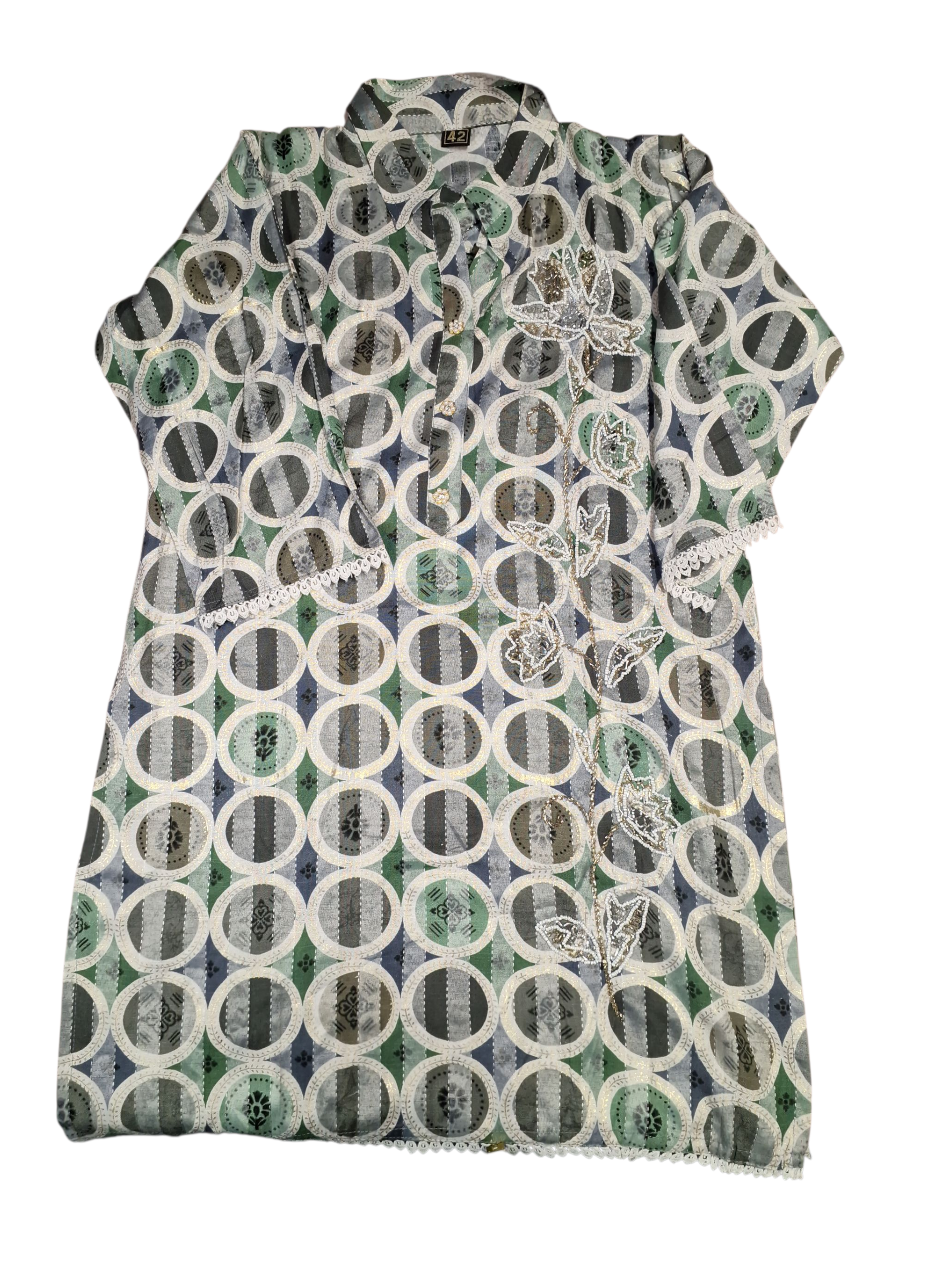 Printed and hand embroidered Co-ord set, size 42
