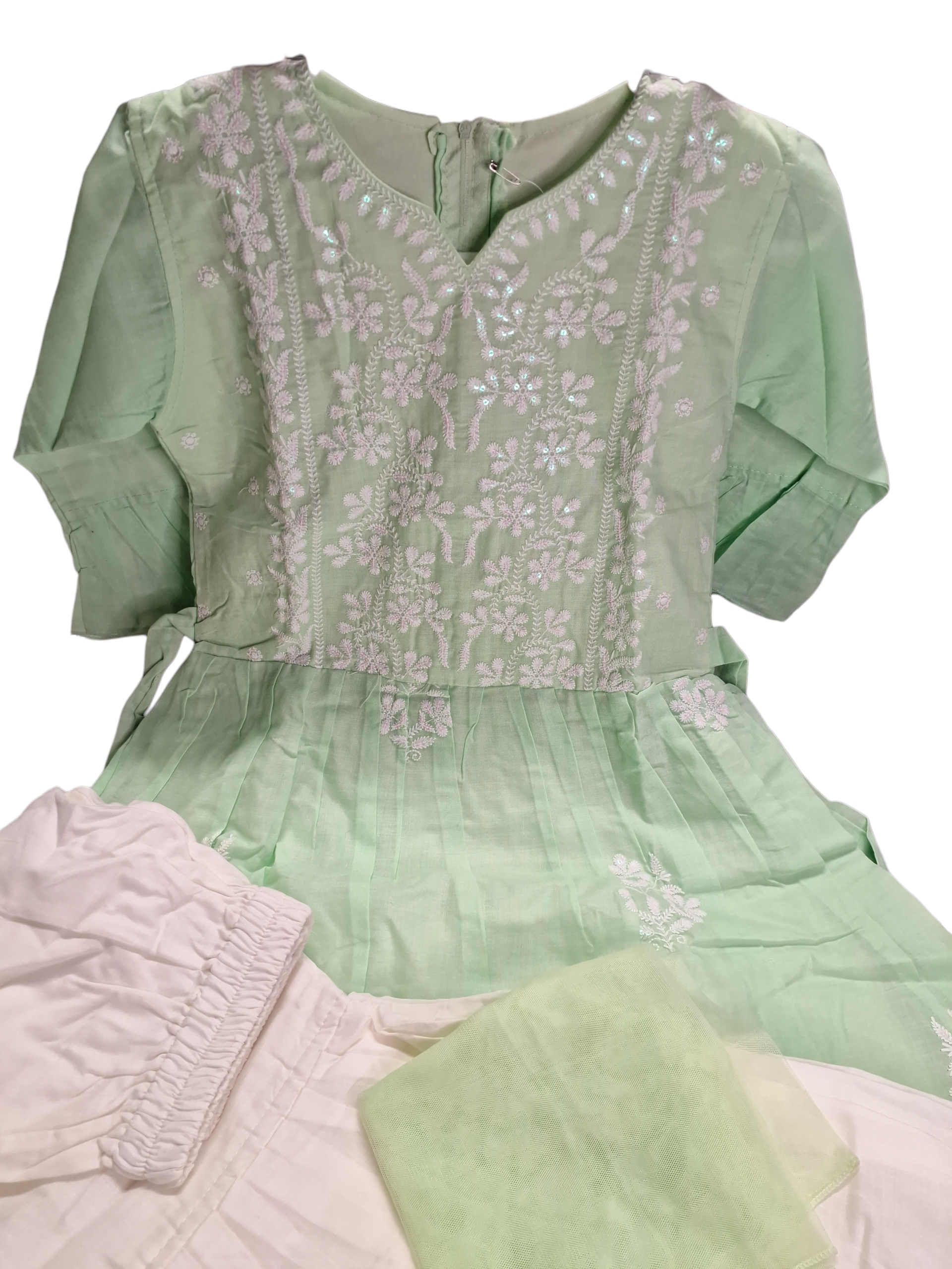 Girls' Mint Green cotton short anarkali with garara size 30