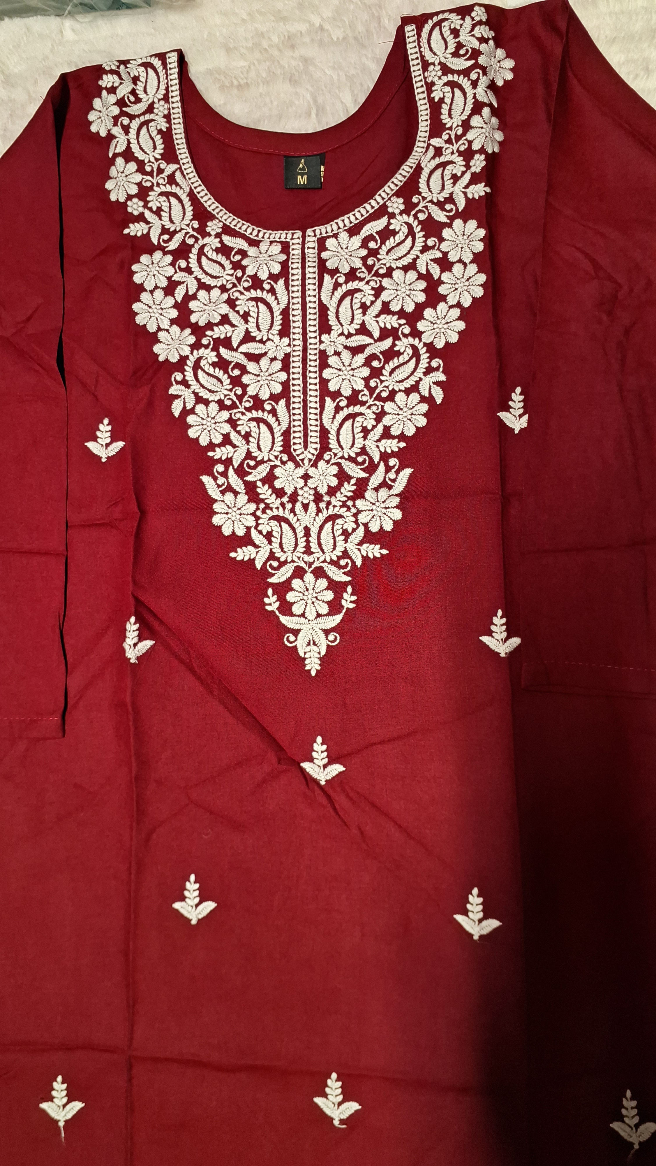 Maroon Lakhnavi Embroidered Kurti/ top