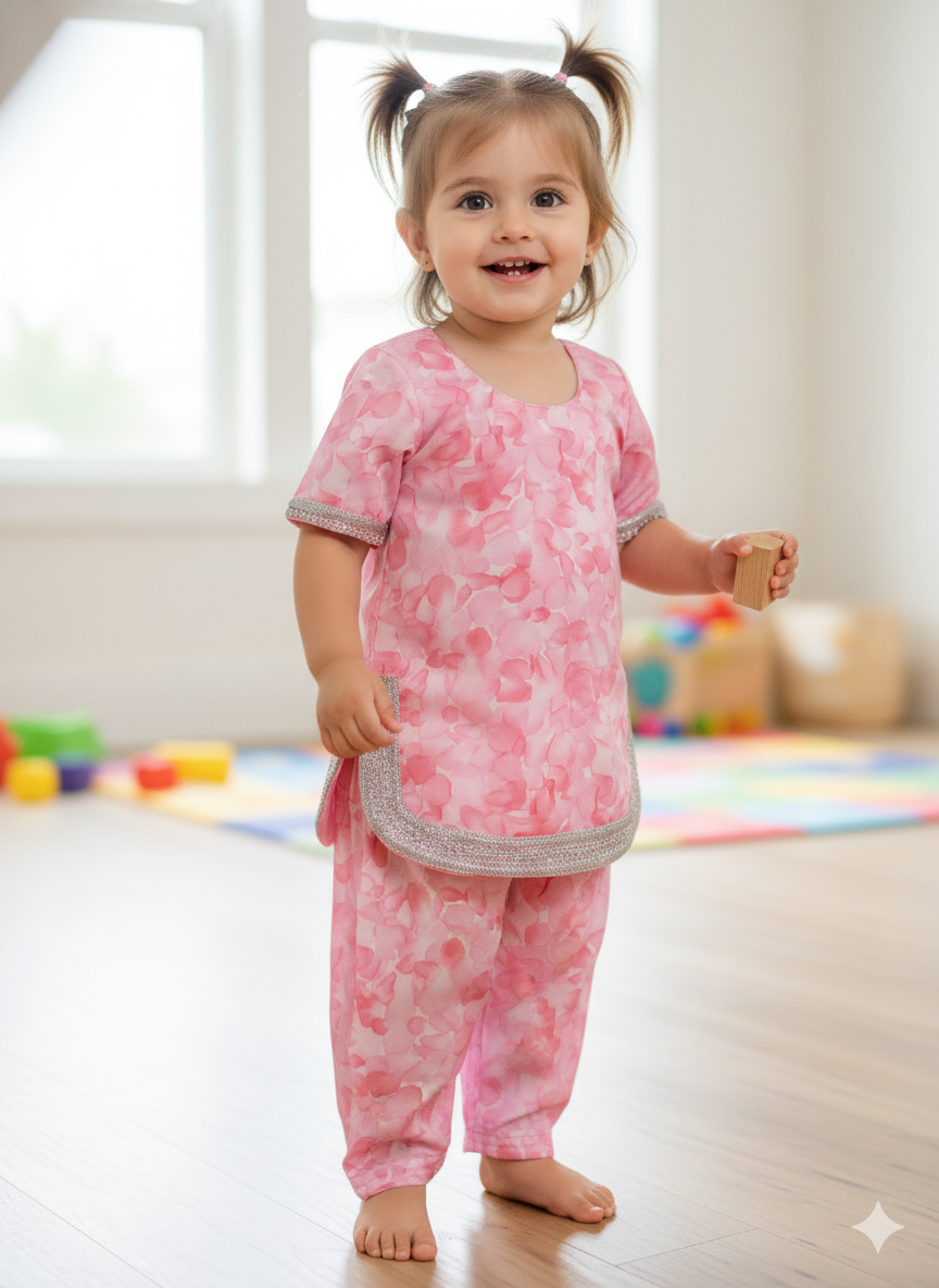 Pink Floral Kurti and Salwar set size 20 (2-3 years)