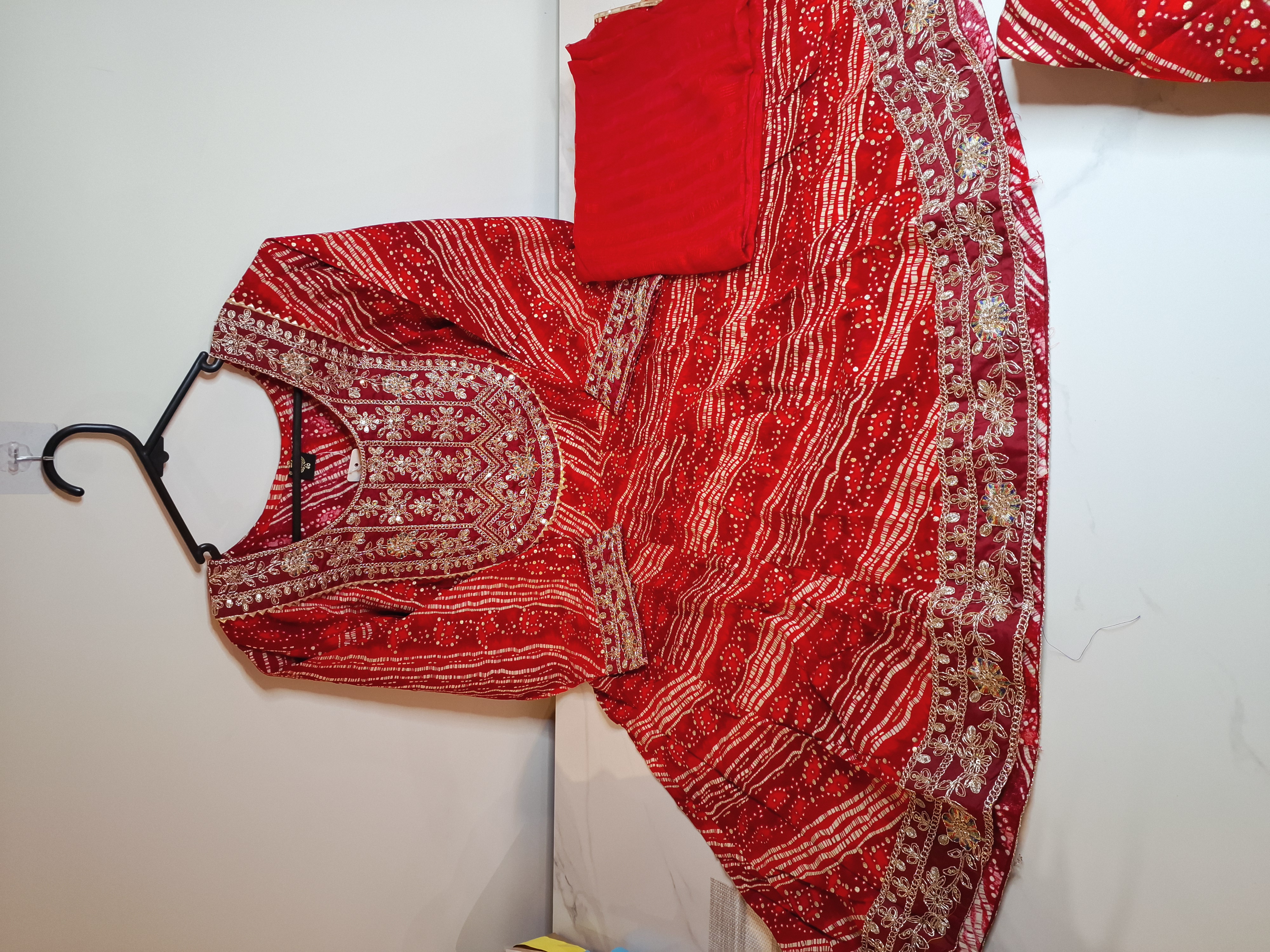 Red/ Maroon Short Anarkali with Sharara, Size, 40 and 42
