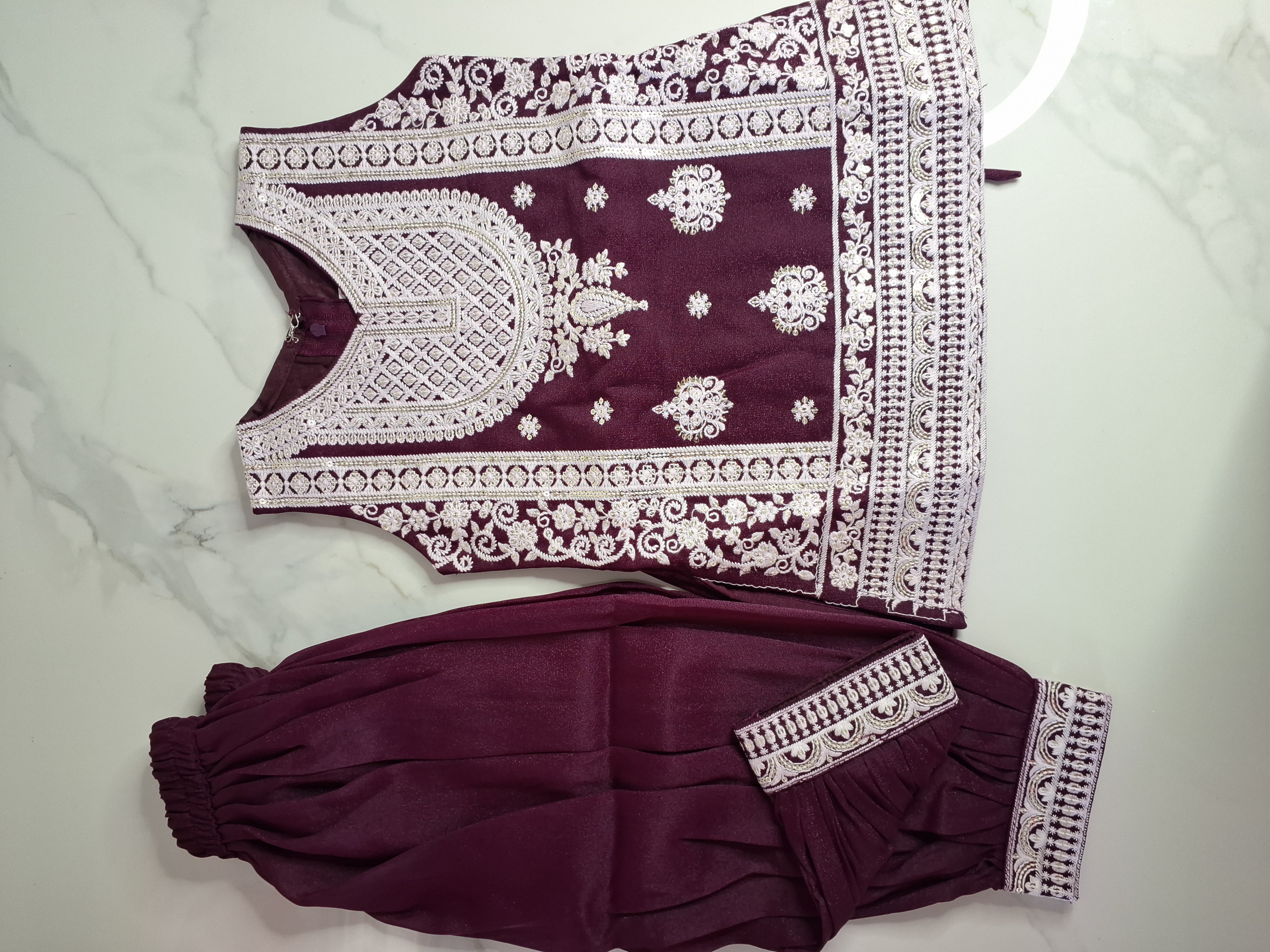 Kids wine salwar suit, size 16 (1 years older), 18 (1.5 years older), 20 (2 years)