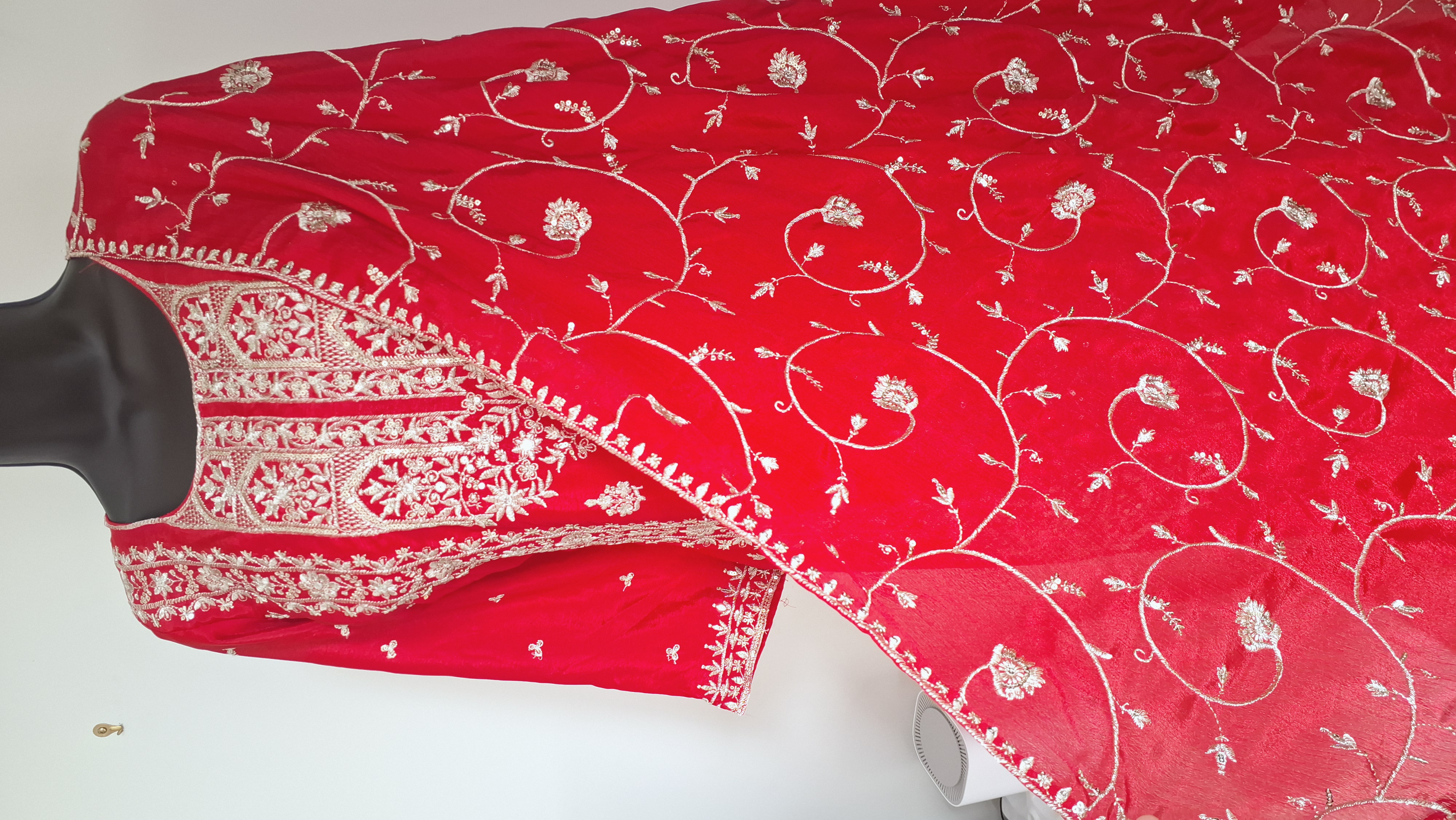 Embroidered Red lehanga look palazzo, size 40