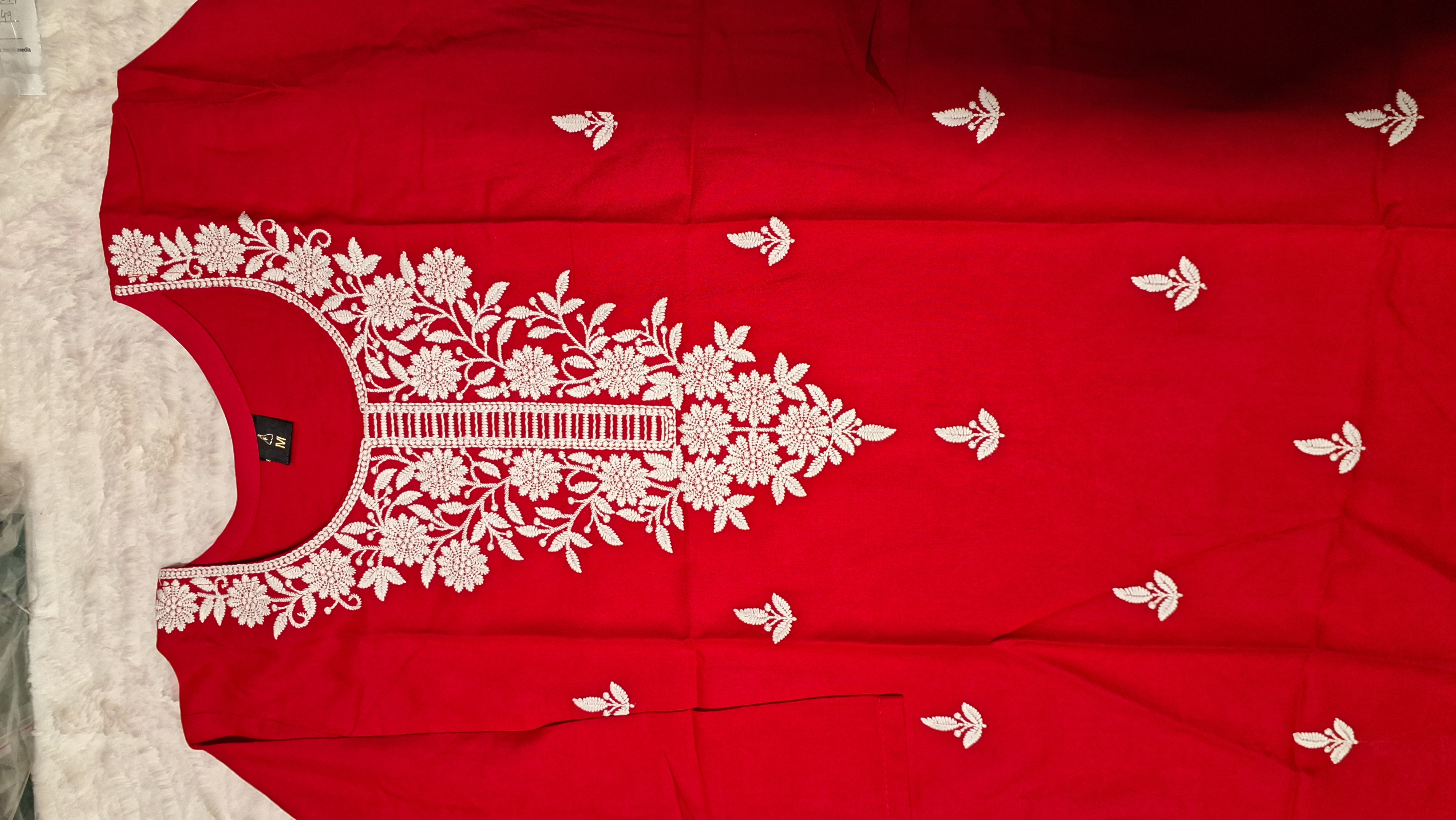 Red Lakhnavi Embroidered Kurti/ top