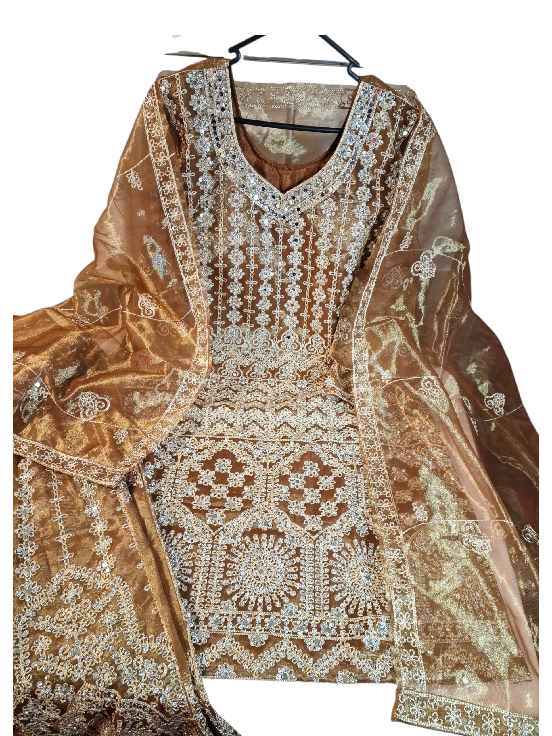 Front back fully embroidered palazzo suit, size 40 