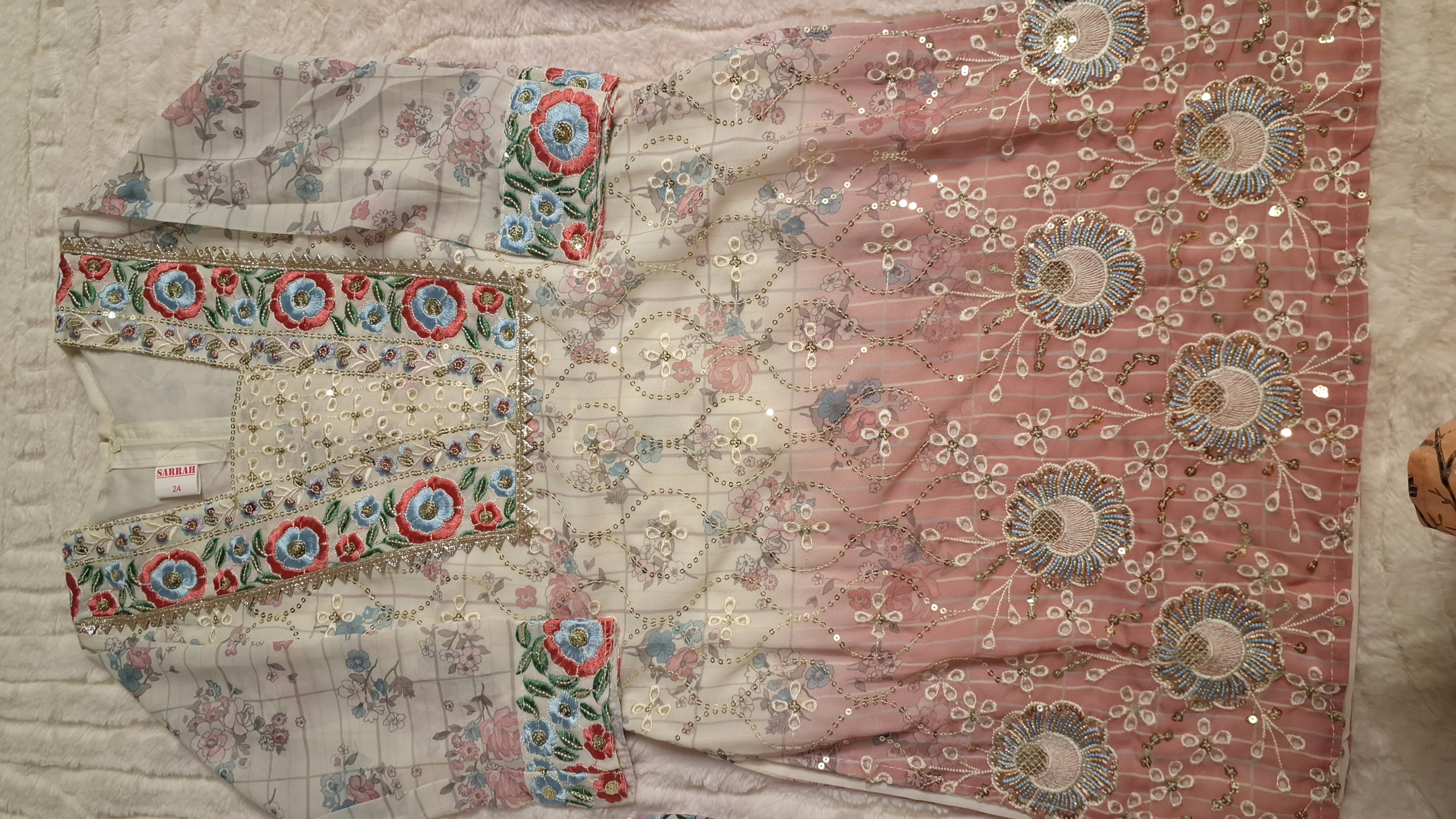 Elegant Off-White Floral Georgette Plazzo pant Suit size 24 and 26