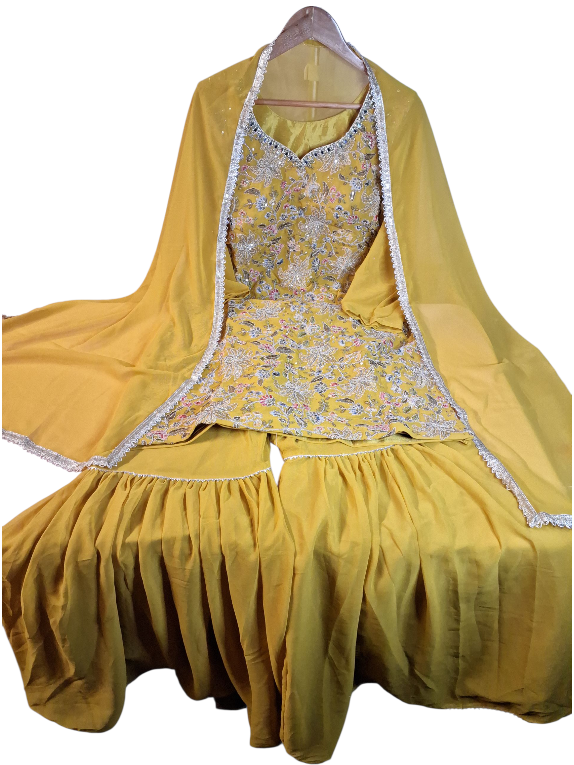 Mustard yellow Garara/ Sharara suit, size 38 