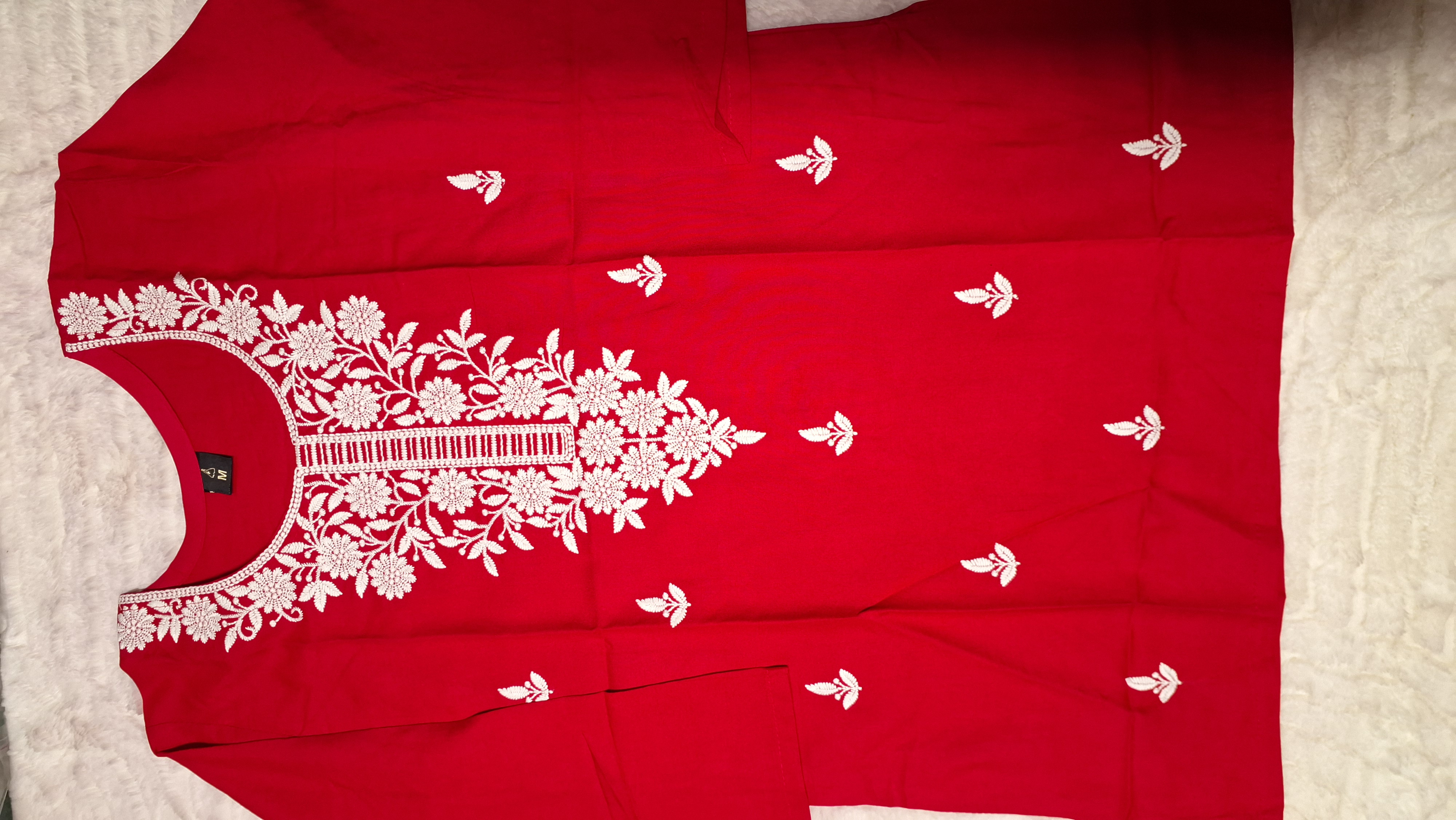 Red Lakhnavi Embroidered Kurti/ top