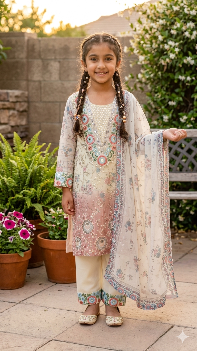 Elegant Off-White Floral Georgette Plazzo pant Suit size 24 and 26