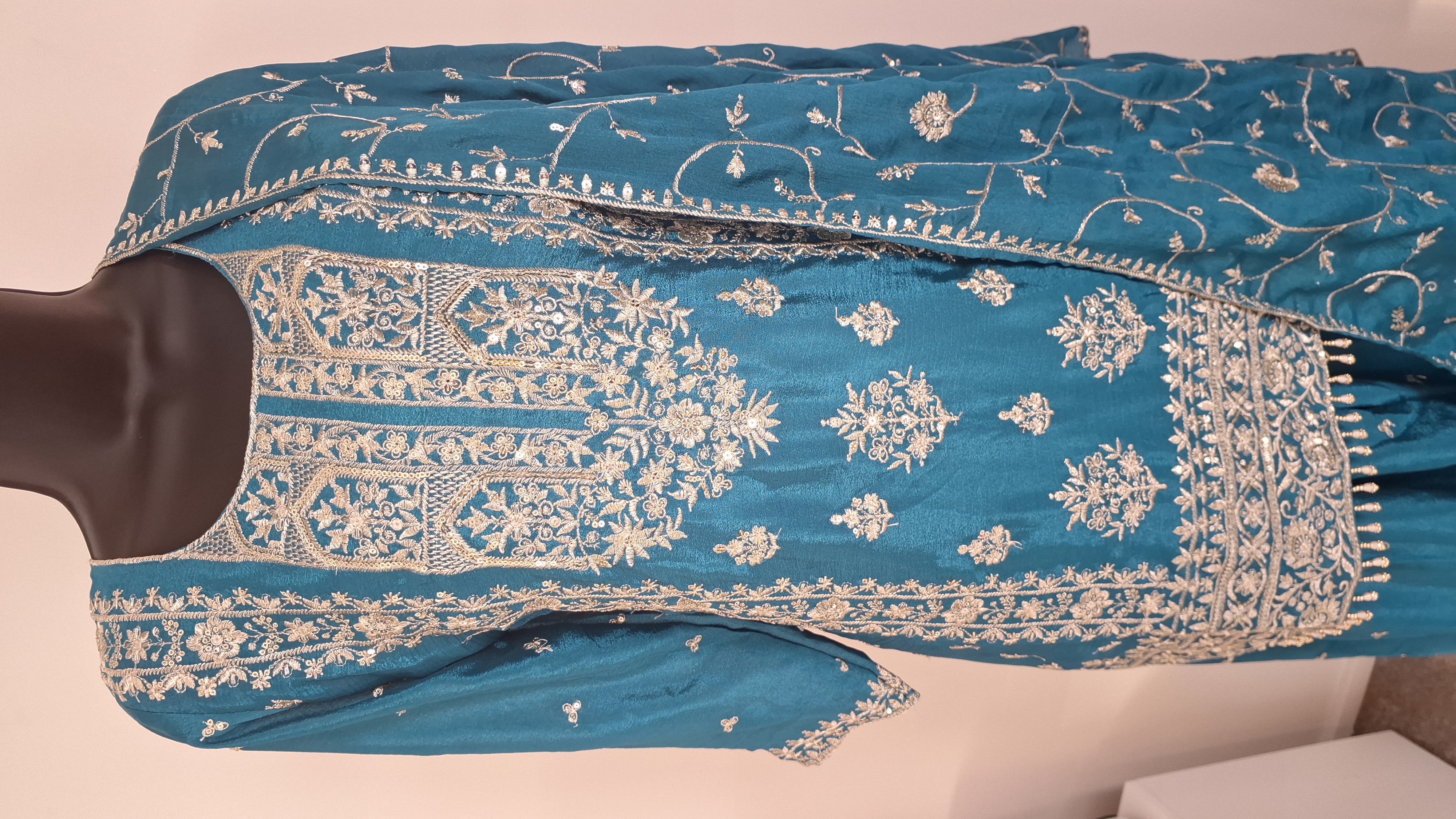 Embroidered Teal lehanga look palazzo, size 40