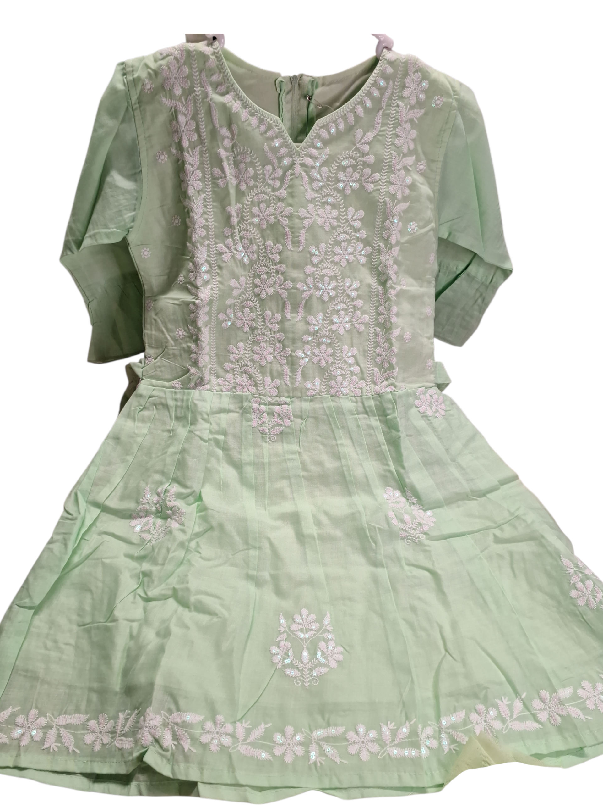 Girls' Mint Green cotton short anarkali with garara size 30