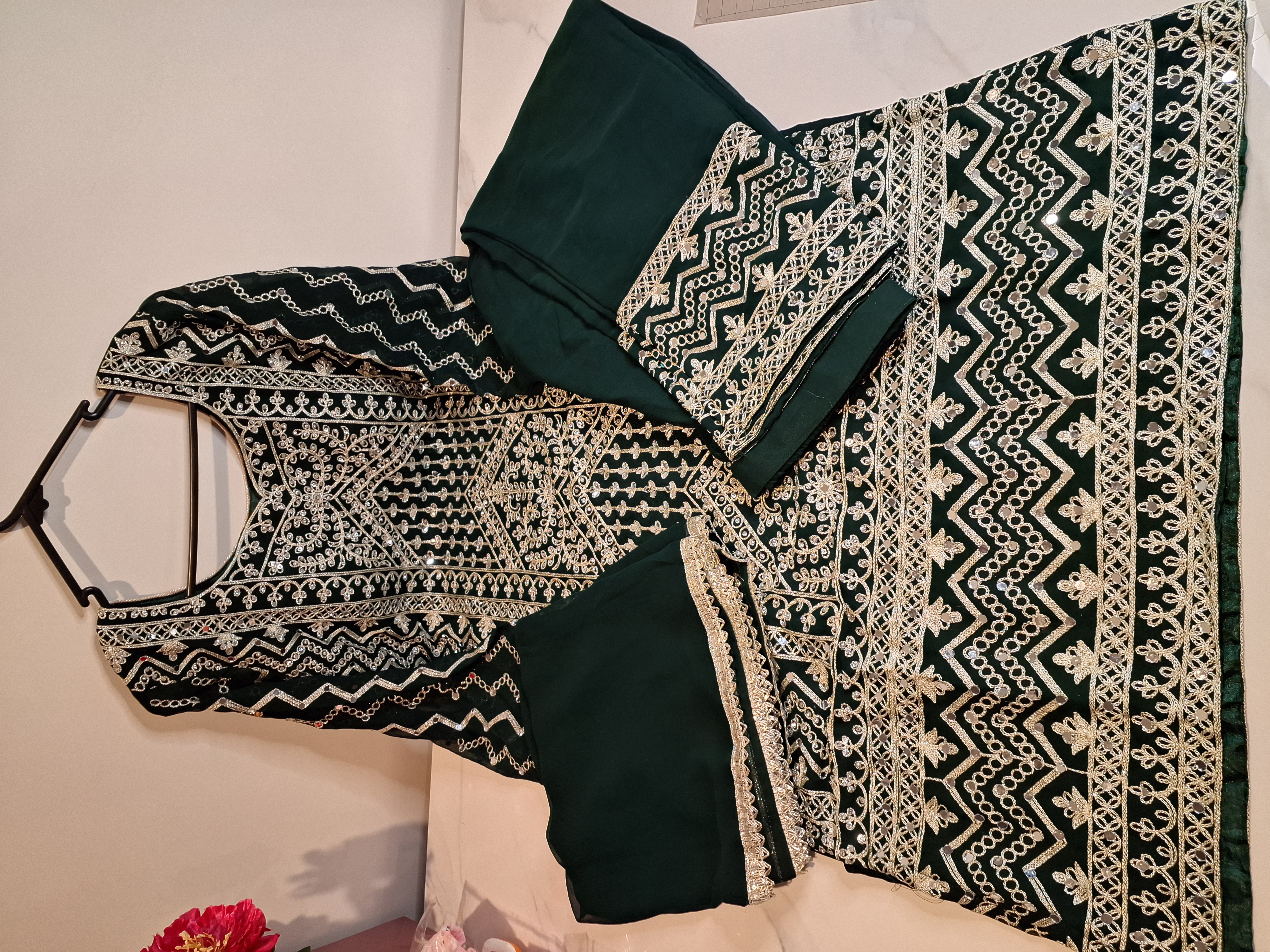 Bottle Green, Pakistani style palazzo pant suit, size 40