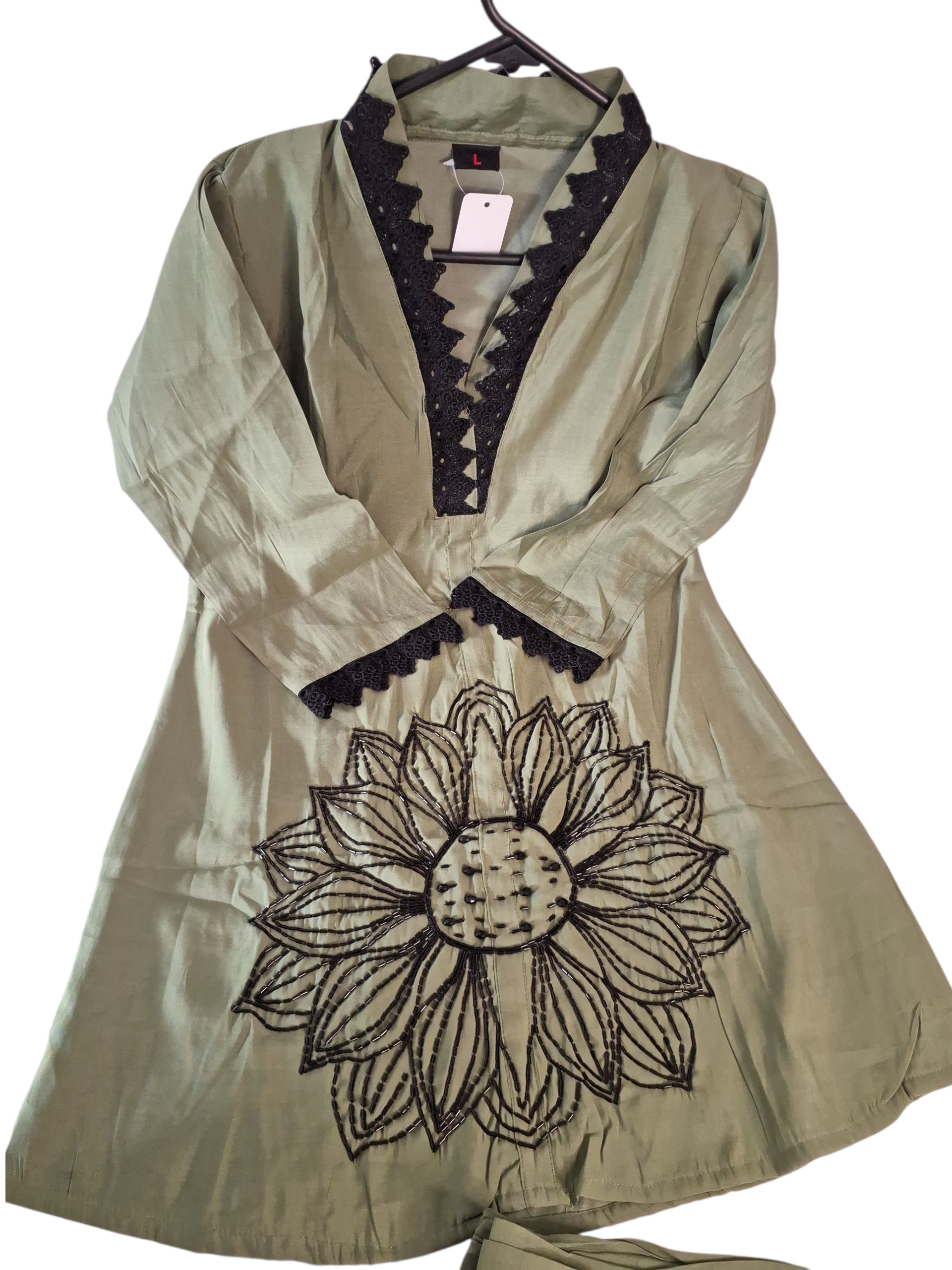 Olive Green hand Embroidered Co-ord set sizes 38, 40, 42