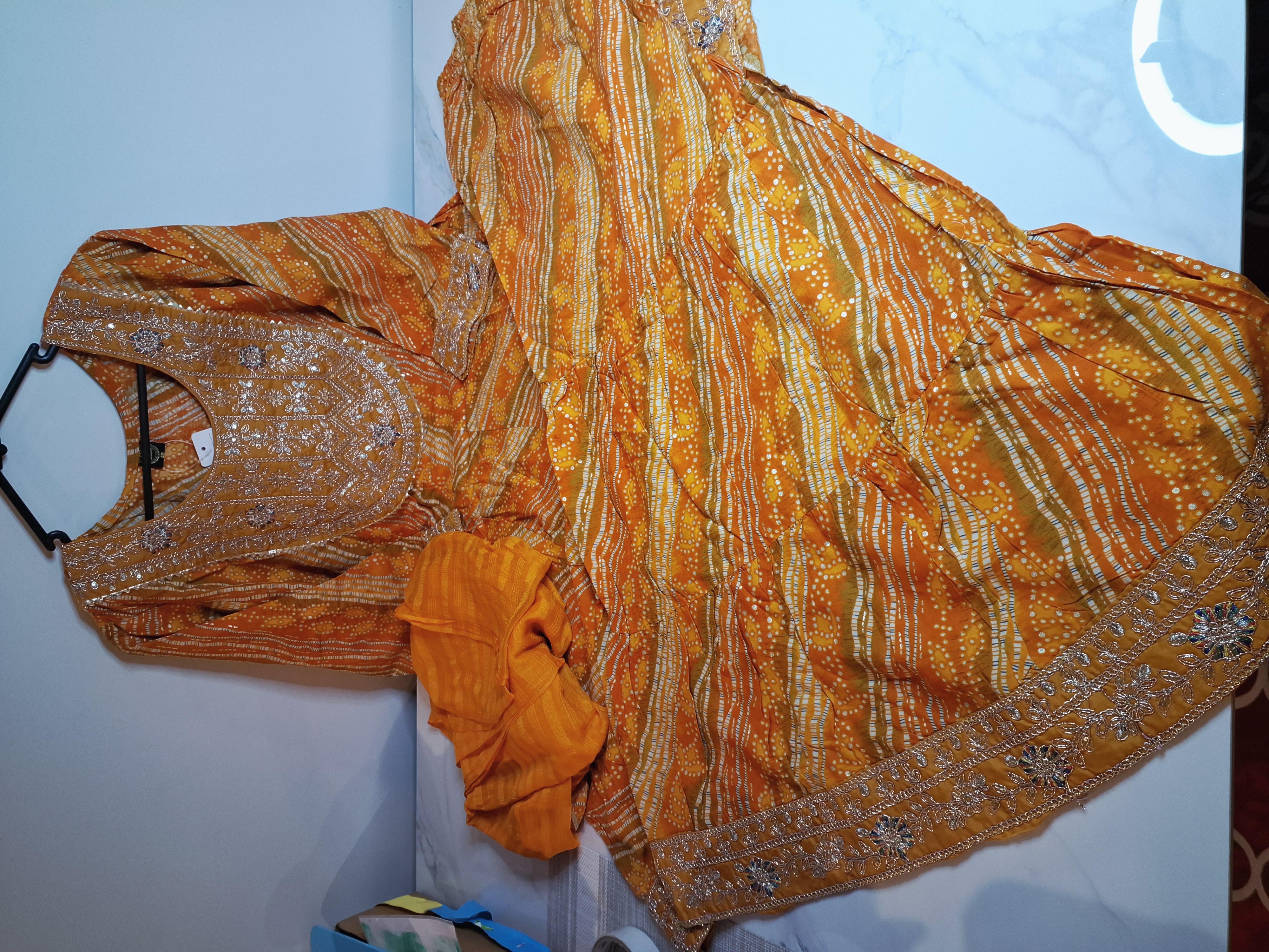 yellow/orange Short Anarkali with Sharara, Size, 40
