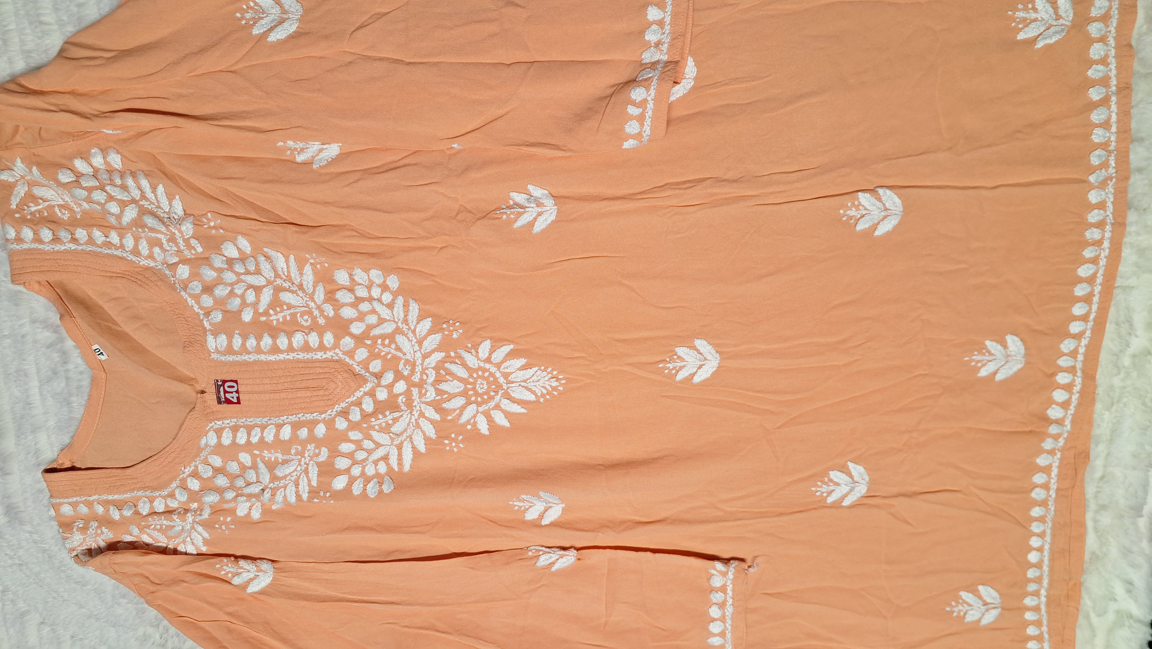 Peach Lakhnavi Embroidered Kurti/ top