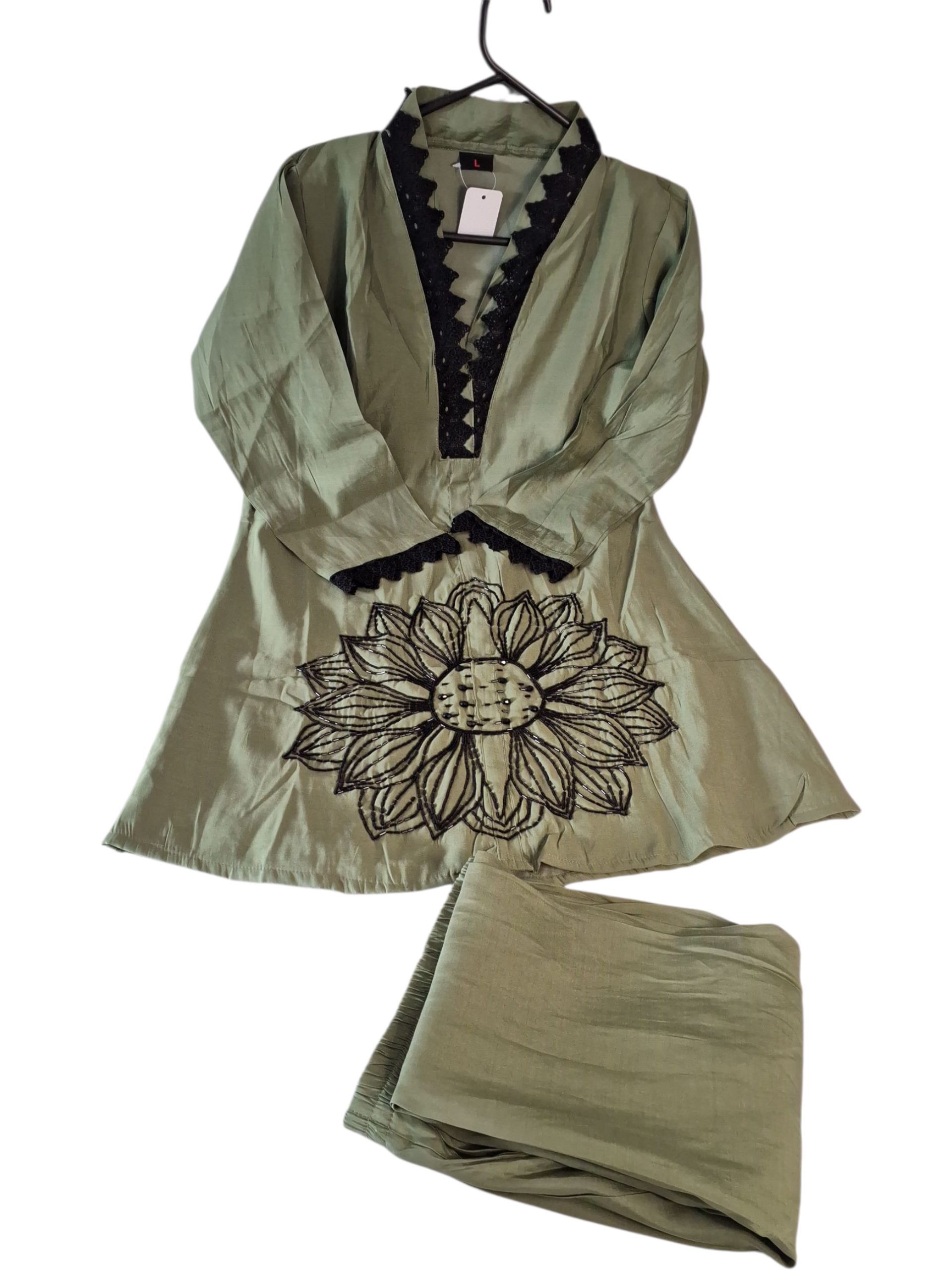 Olive Green hand Embroidered Co-ord set sizes 38, 40, 42