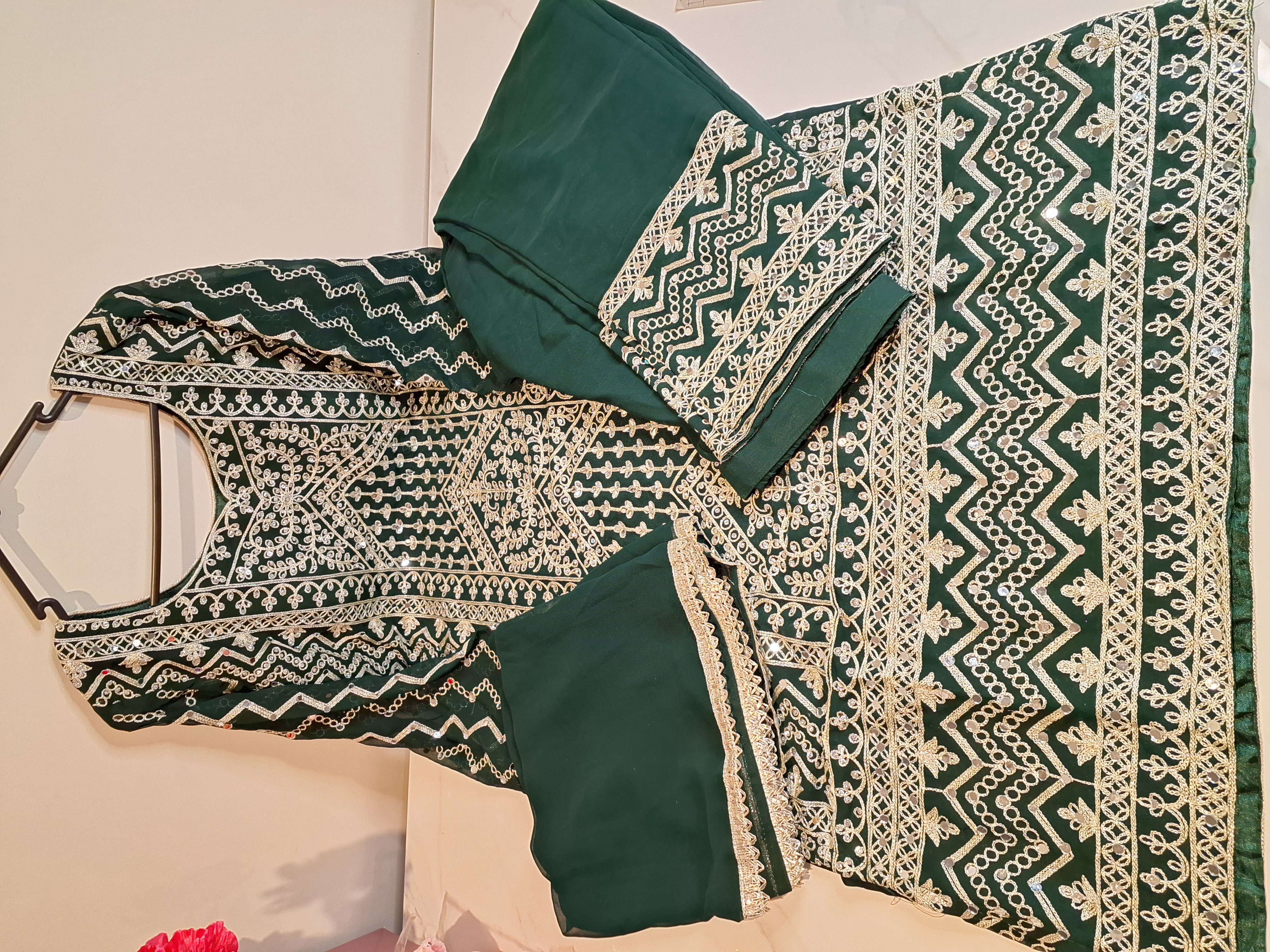 Bottle Green, Pakistani style palazzo pant suit, size 40