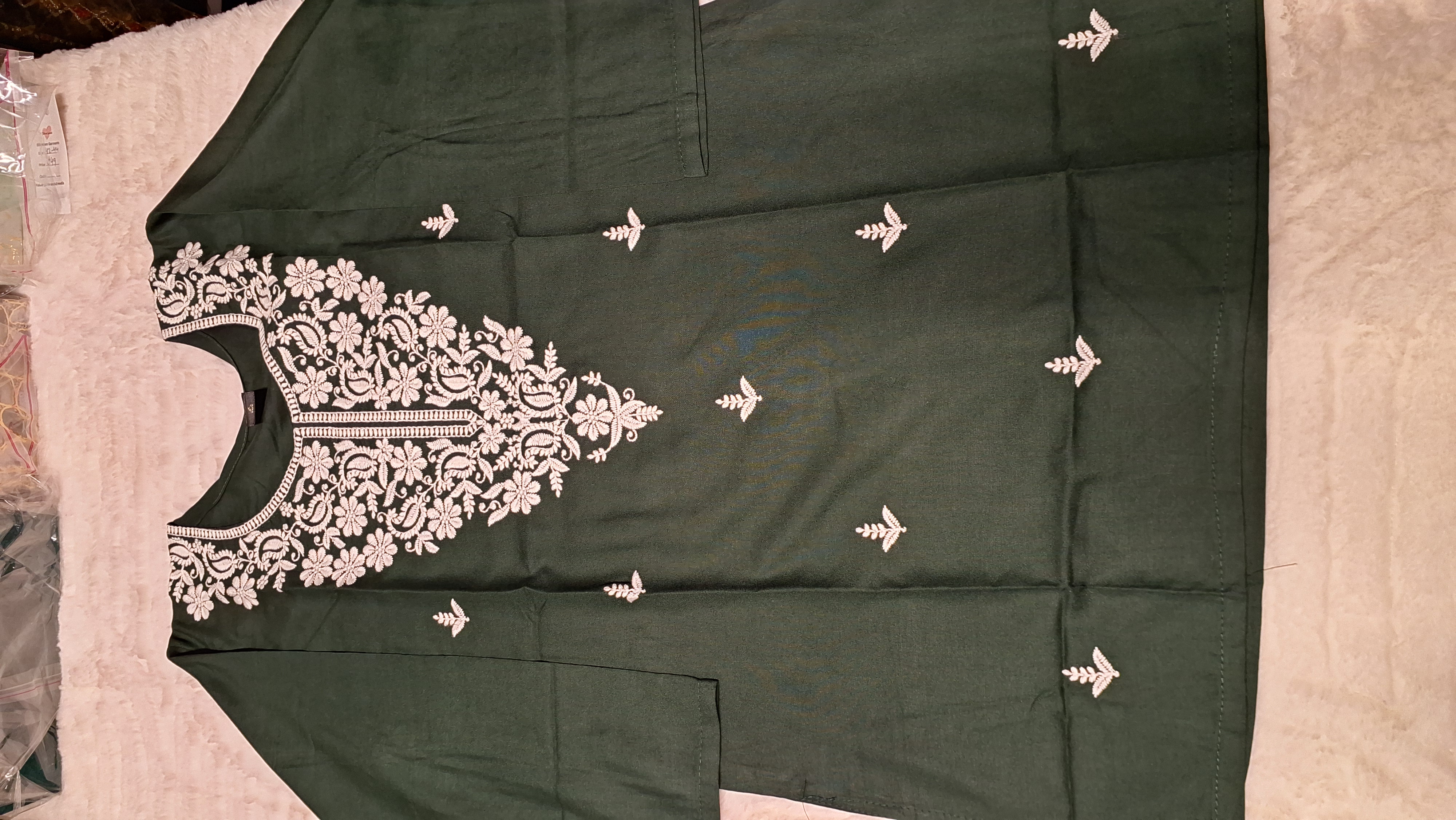 Bottle green Lakhnavi Embroidered Kurti/ top