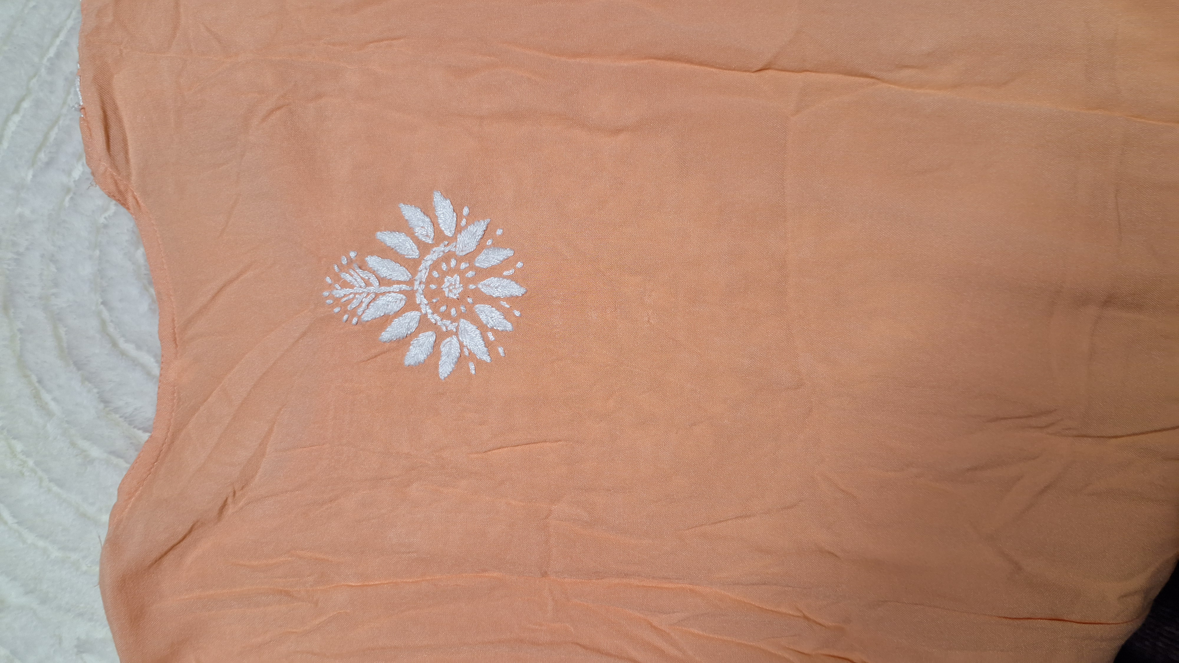 Peach Lakhnavi Embroidered Kurti/ top