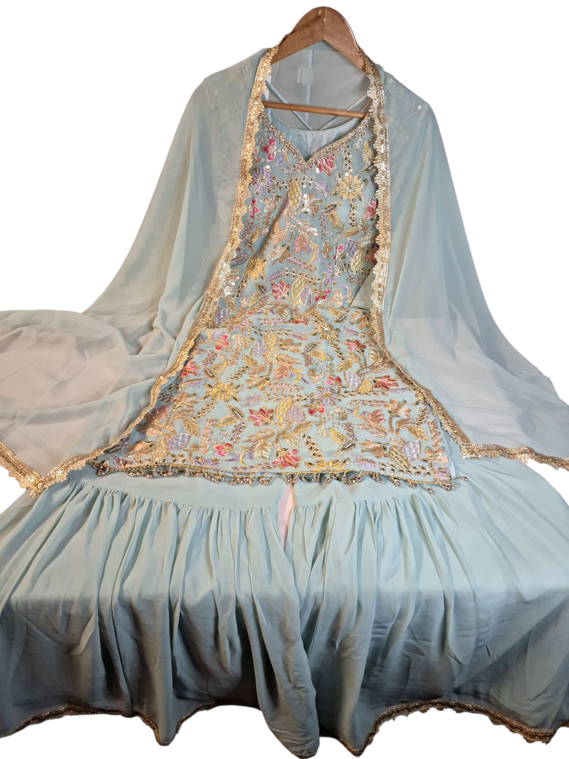 Pastel Blue Garara/ Sharara suit, size 38 