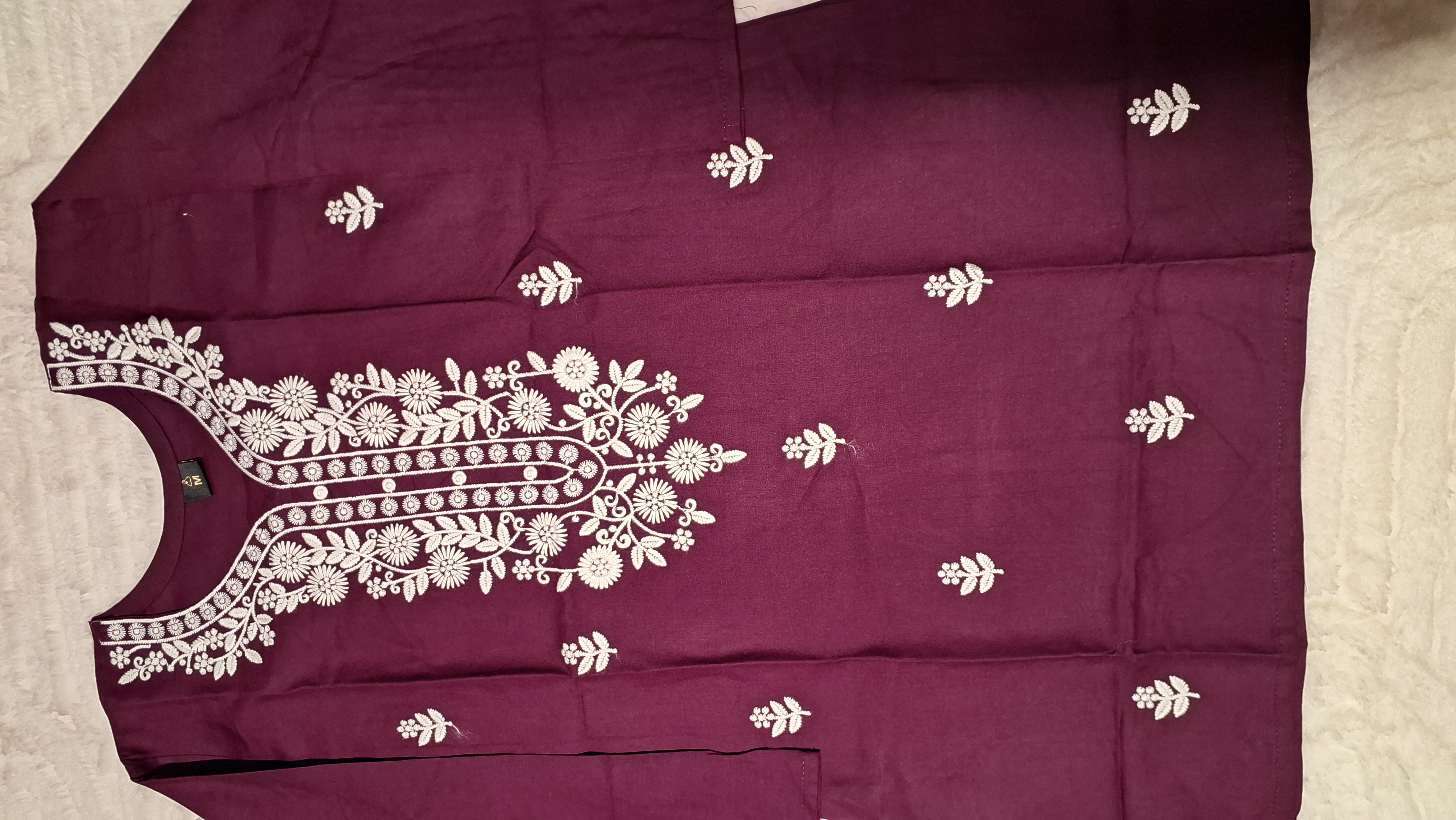 Wine Lakhnavi Embroidered Kurti/ top