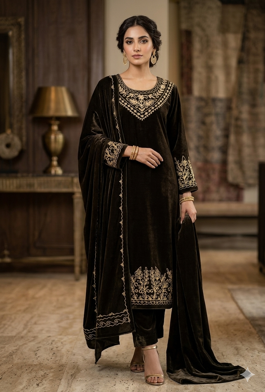 Embroidered Velvet Suit Set size 46