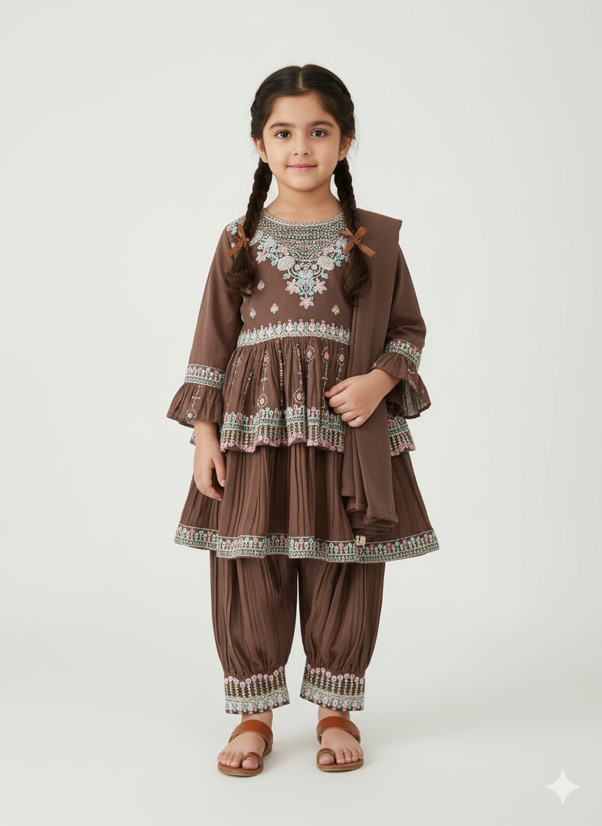 Embroidered Afghani Salwar suit with Flair kurti, Size 24 (4 years)