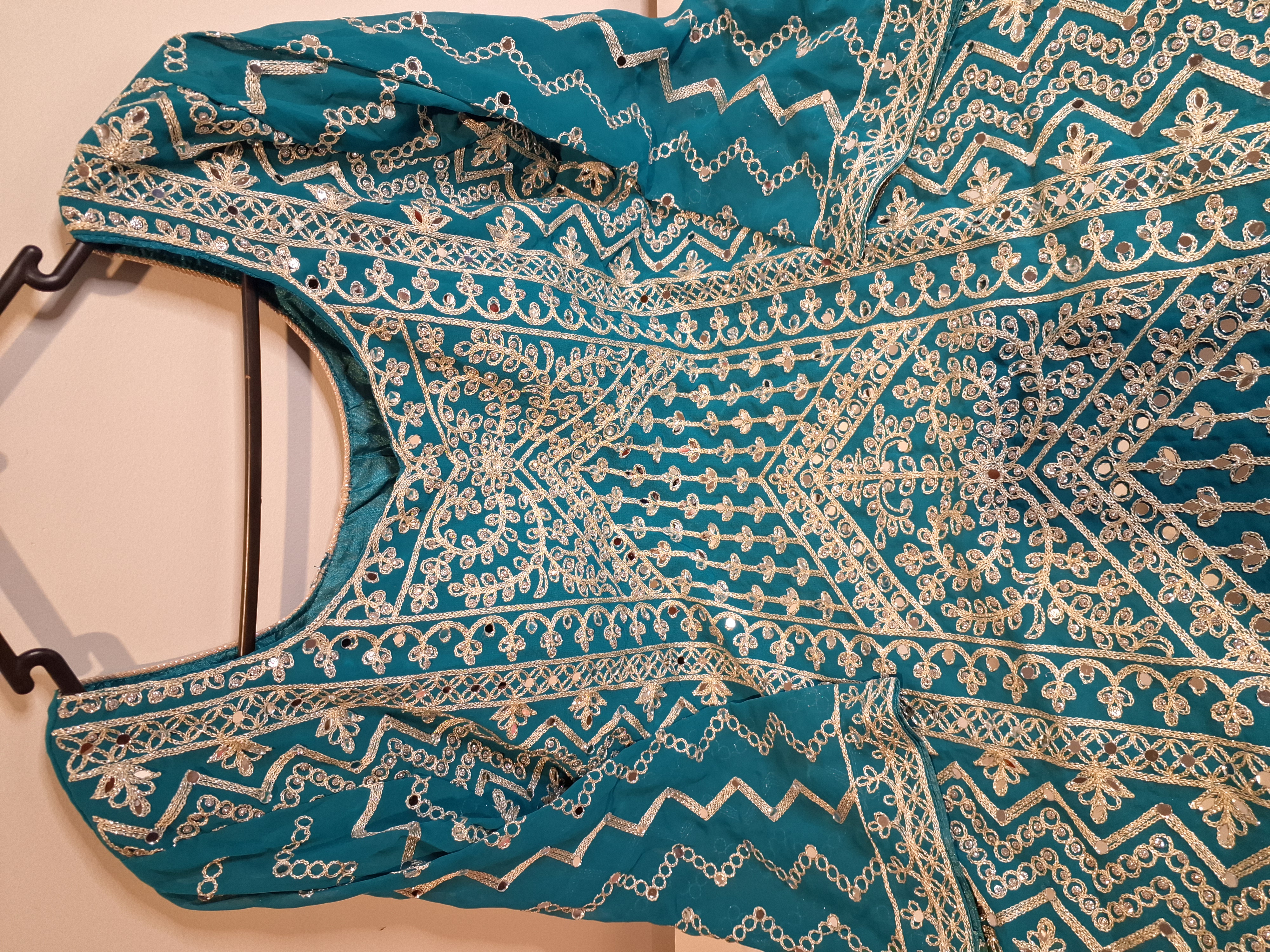 Firoji color, Pakistani style palazzo pant suit, size 40