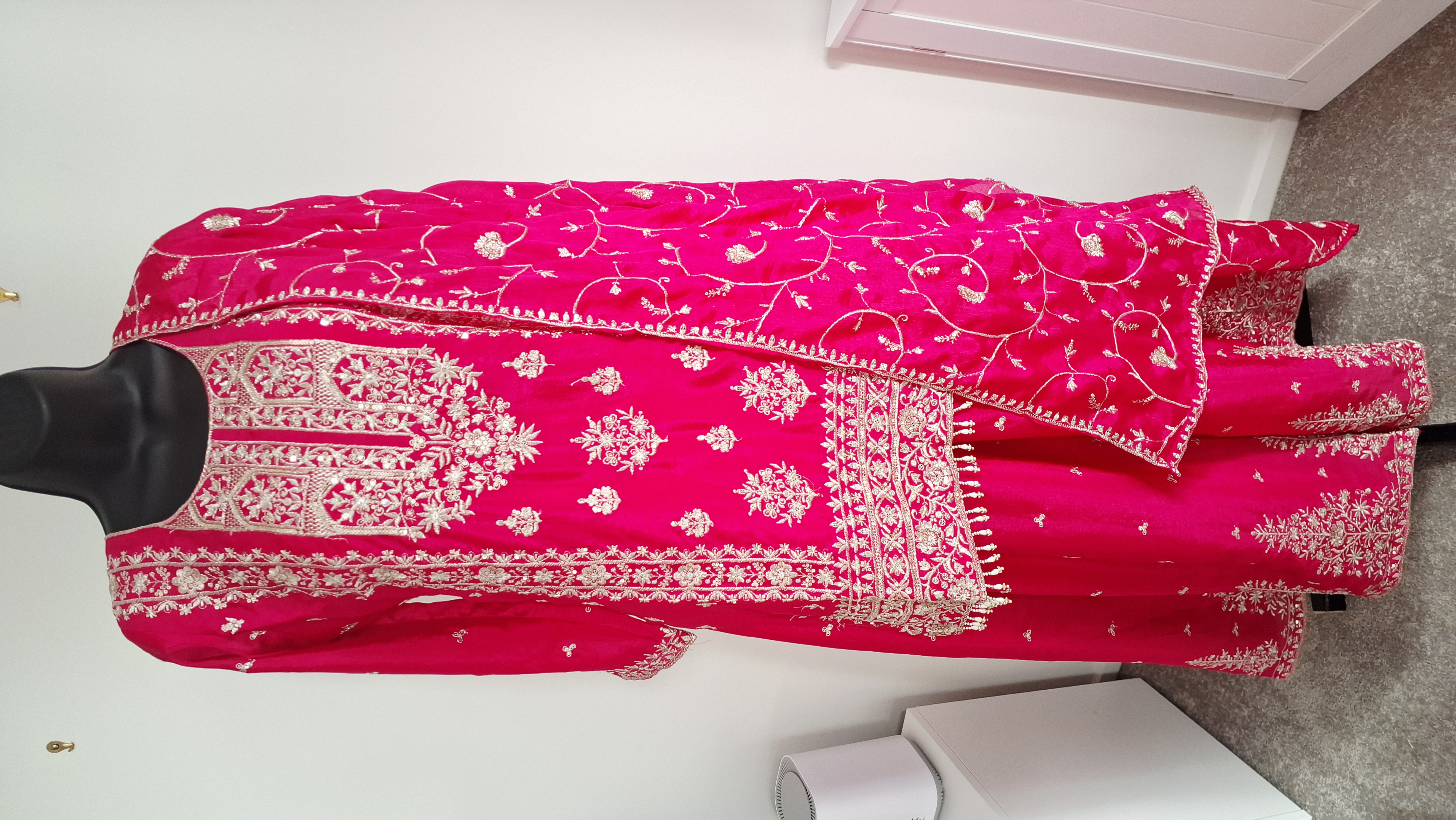 Embroidered magenta/ hot pink  lehanga look palazzo, size 40