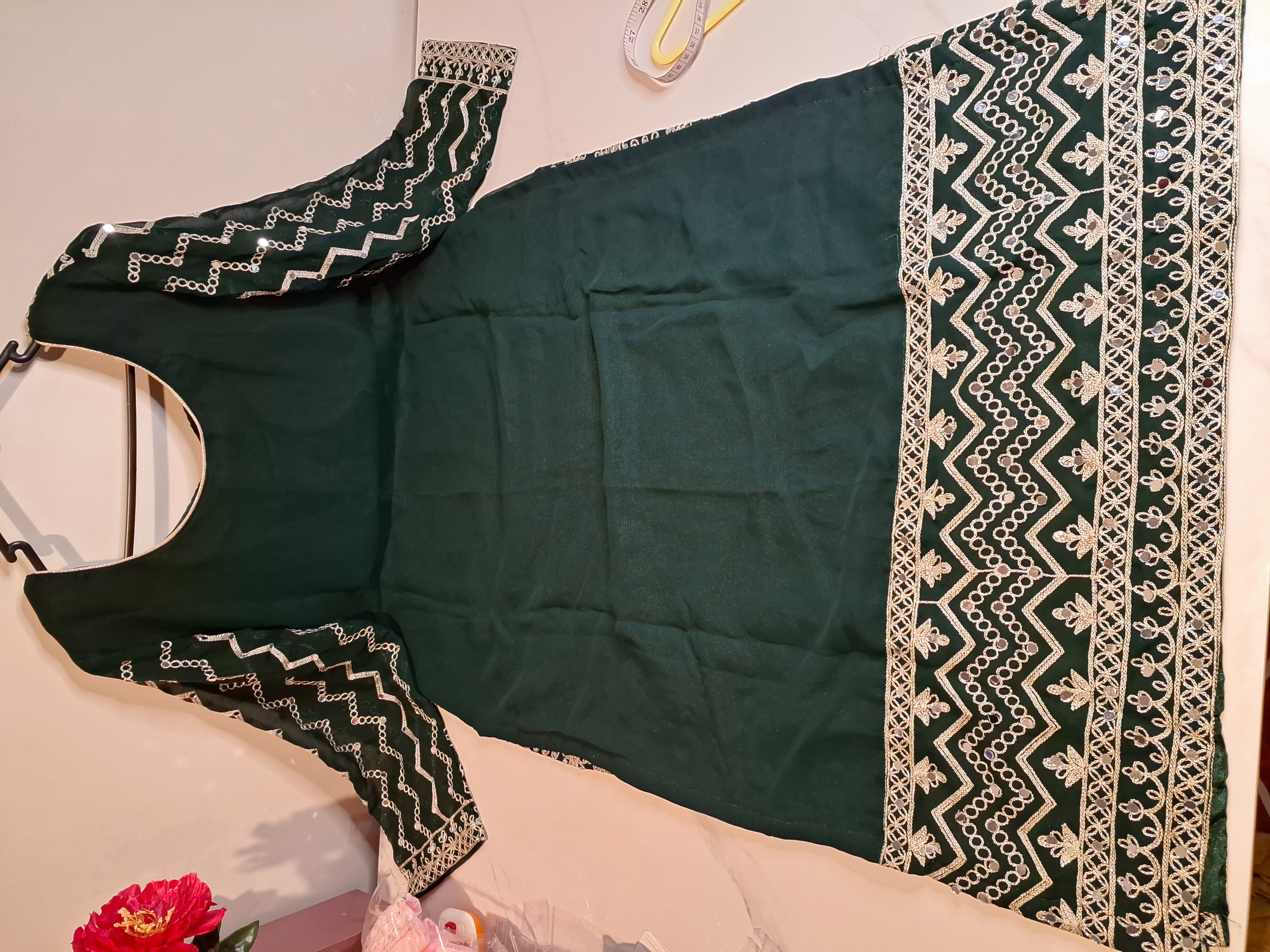 Bottle Green, Pakistani style palazzo pant suit, size 40