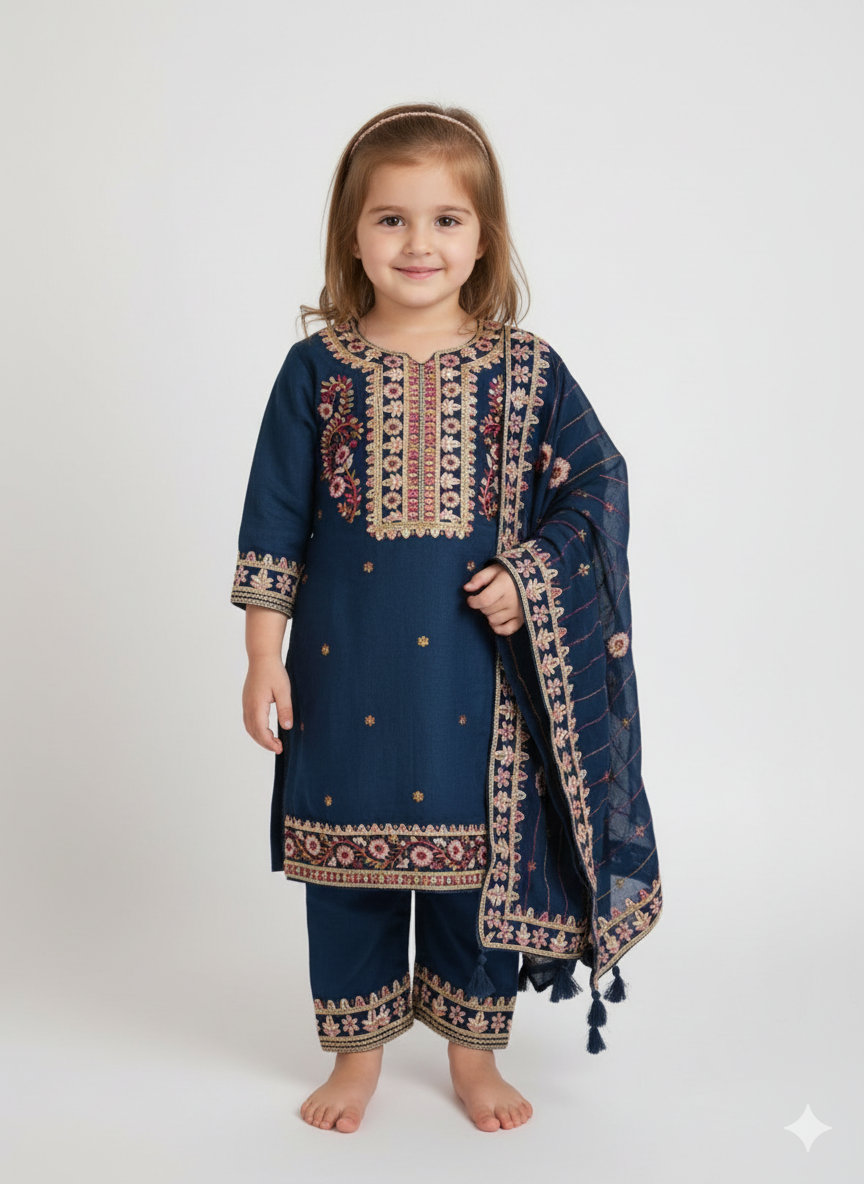 Long Kurti Embroidered Plazzo Suit, Size 22 (3 years)