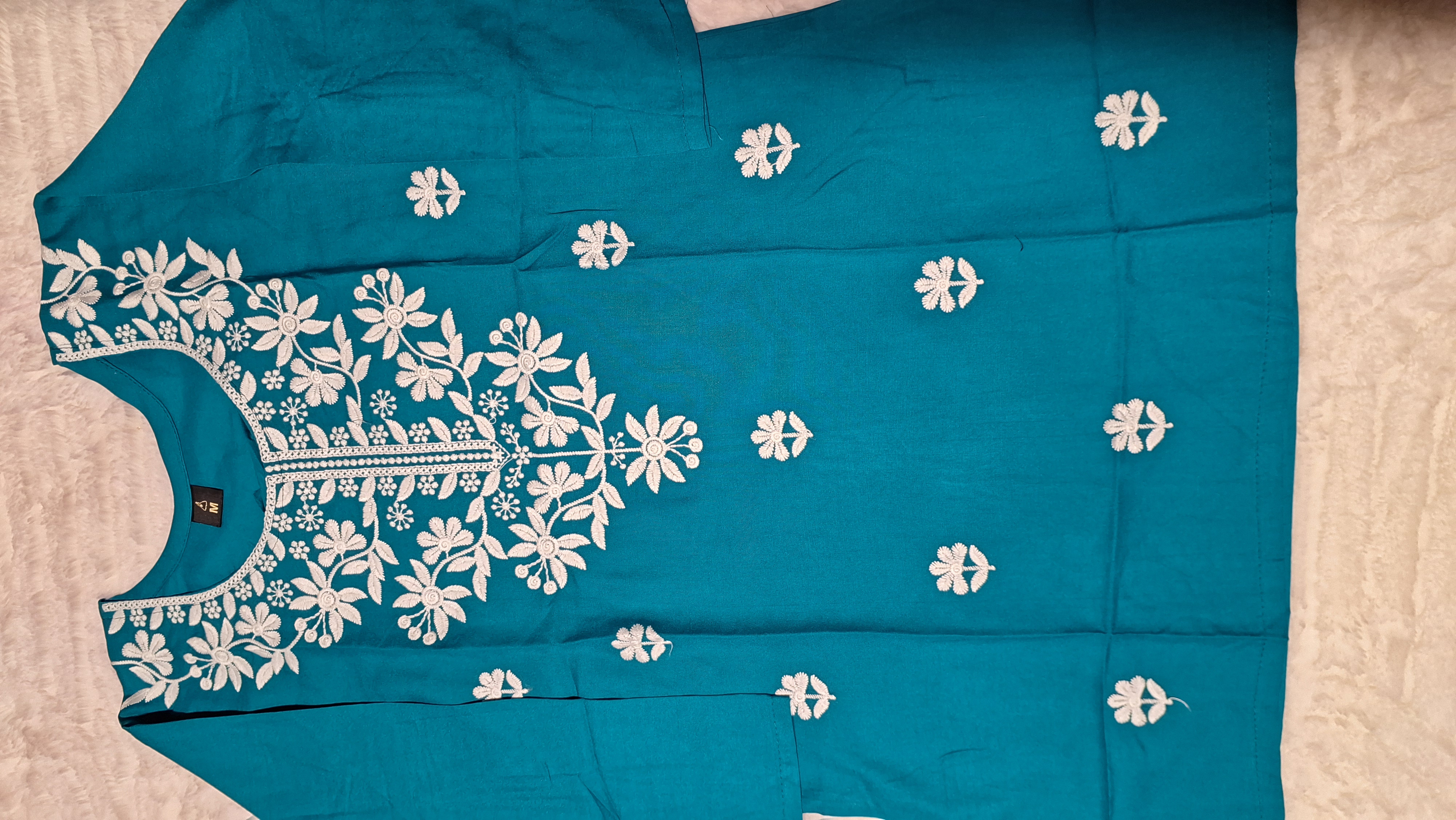 Teal/Firozi Lakhnavi Embroidered Kurti/ top